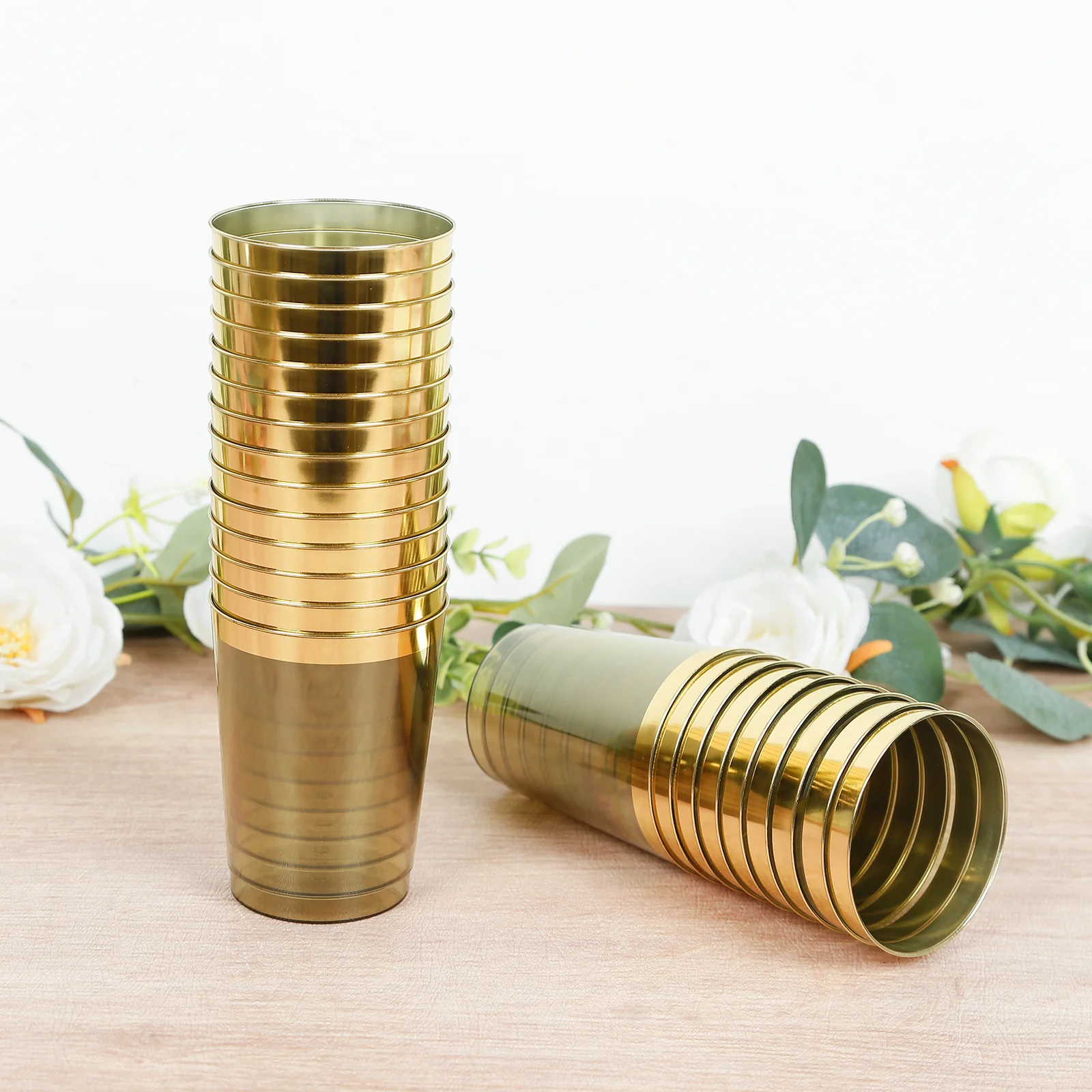 25-Pack Plastic Tumbler Cups 10oz Transparent Dusty Sage Green with Gold Rim - Disposable Crystal Drinking Glasses for Parties - Image 9