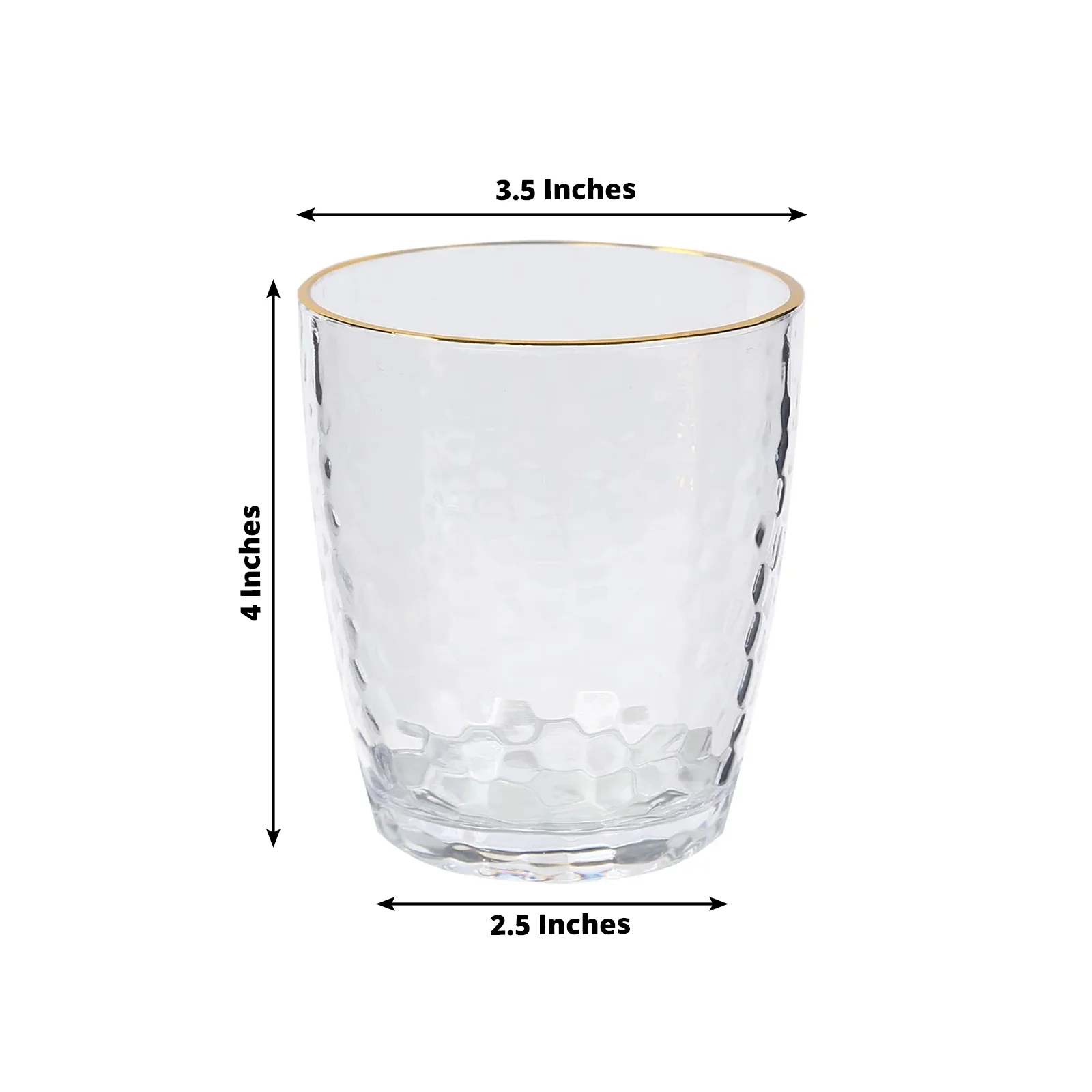 12-Pack Plastic Tumblers 14oz Shatterproof Reusable Hammered Cups – Clear with Gold Rim – Cocktail Drinkware - Image 2