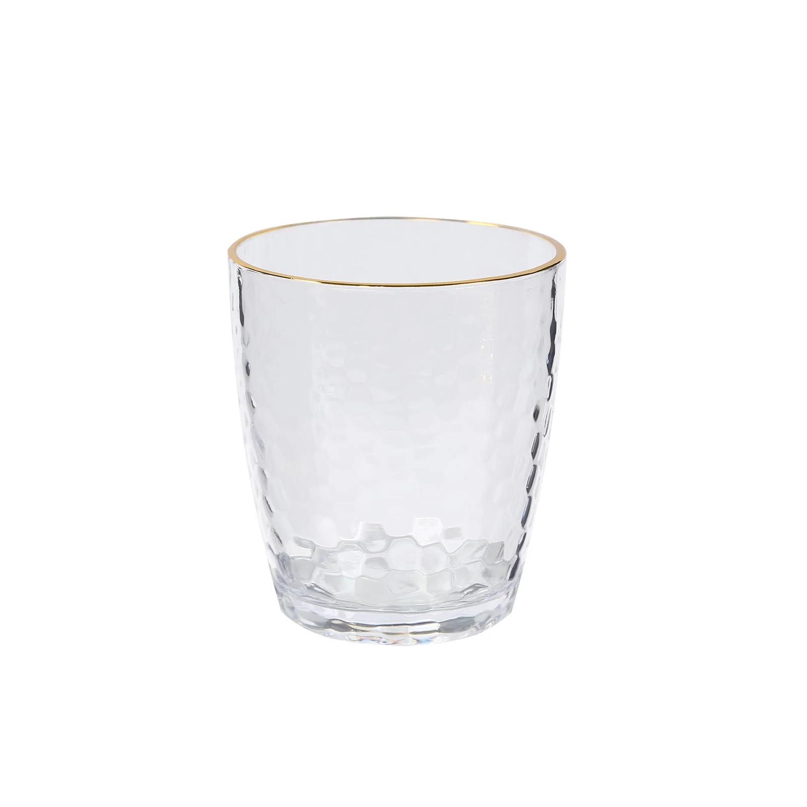 12-Pack Plastic Tumblers 14oz Shatterproof Reusable Hammered Cups – Clear with Gold Rim – Cocktail Drinkware - Image 7