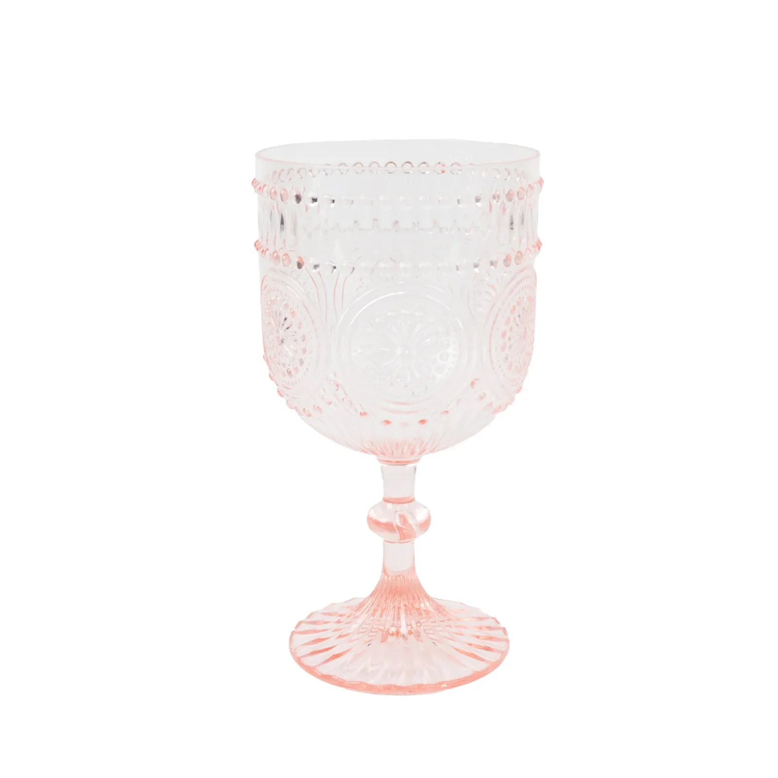 12 Pack Plastic Wine Goblets, 15oz Reusable Shatterproof Blush Vintage Drinkware – Embossed Floral Pattern Decorative Cups - Image 2