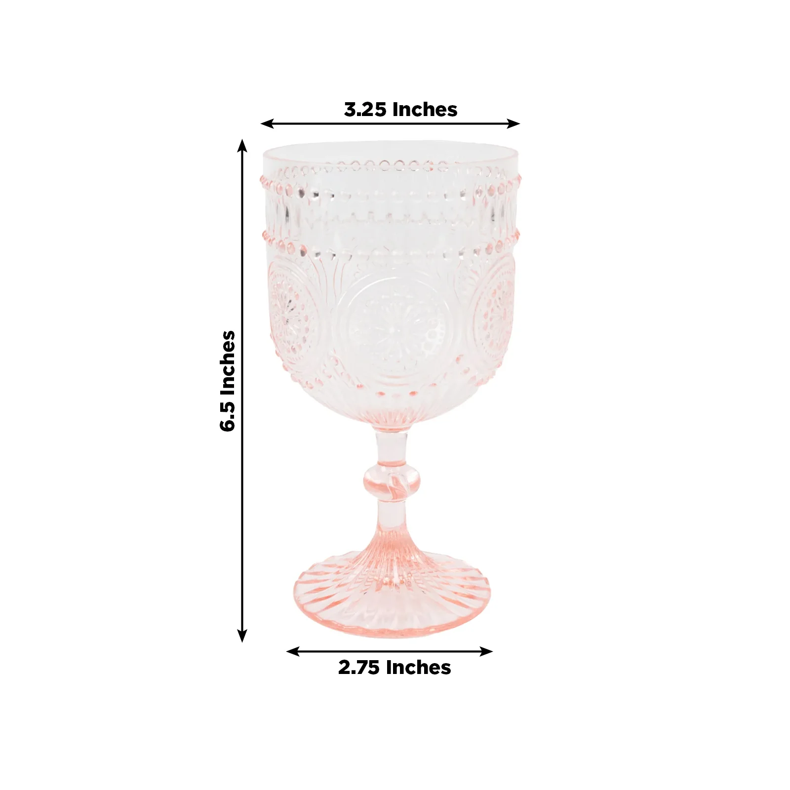 12 Pack Plastic Wine Goblets, 15oz Reusable Shatterproof Blush Vintage Drinkware – Embossed Floral Pattern Decorative Cups - Image 3