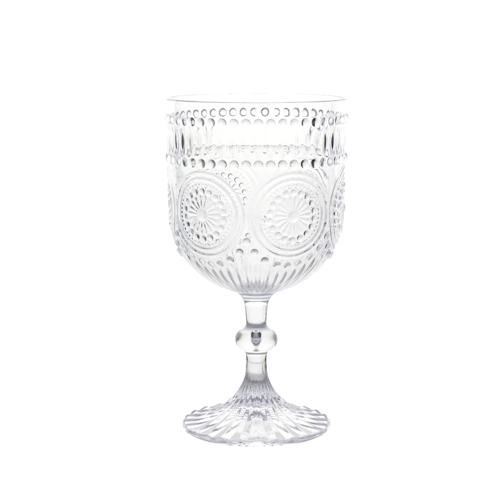 12 Pack Plastic Wine Goblets, 15oz Reusable Shatterproof Clear Vintage Drinkware – Embossed Floral Pattern Decorative Cups - Image 2