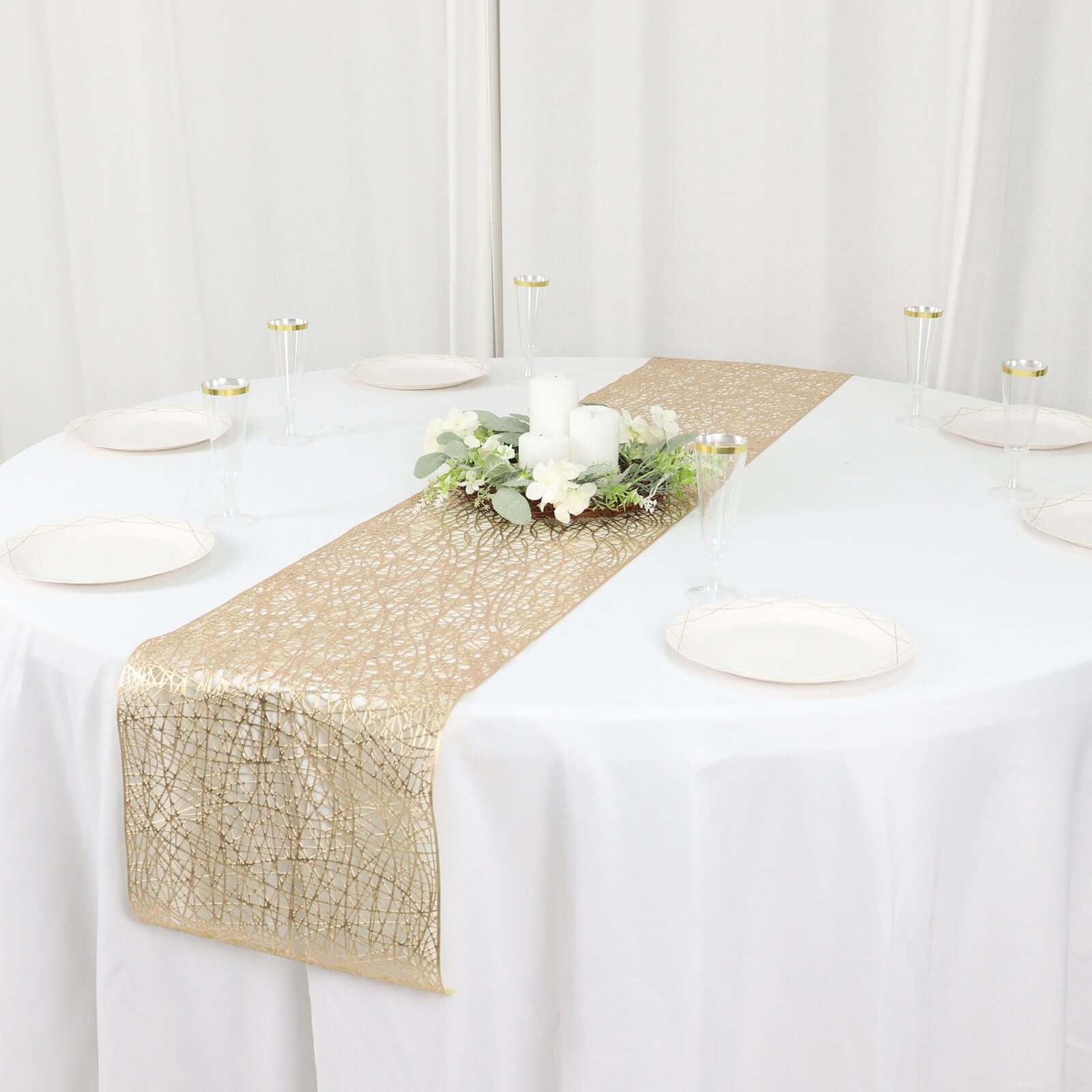 Plastic Woven Vinyl Table Runner 13"x6ft Metallic Gold - Non-Slip Reversible Table Decor for Parties & Events - Image 13