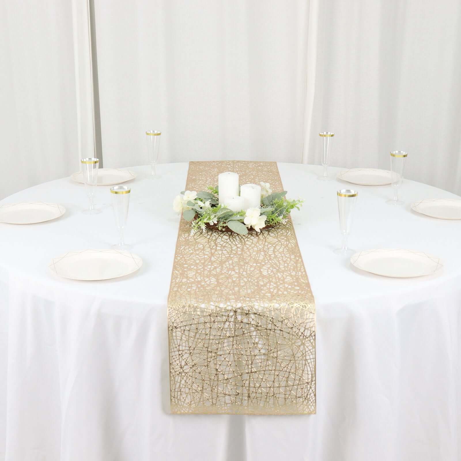 Plastic Woven Vinyl Table Runner 13"x6ft Metallic Gold - Non-Slip Reversible Table Decor for Parties & Events - Image 5