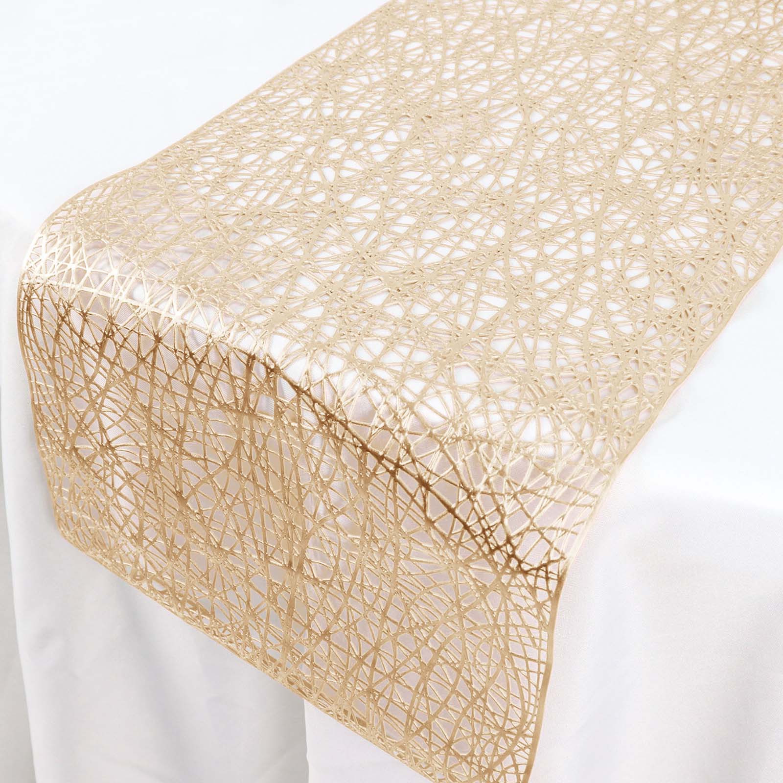 Plastic Woven Vinyl Table Runner 13"x6ft Metallic Gold - Non-Slip Reversible Table Decor for Parties & Events - Image 7