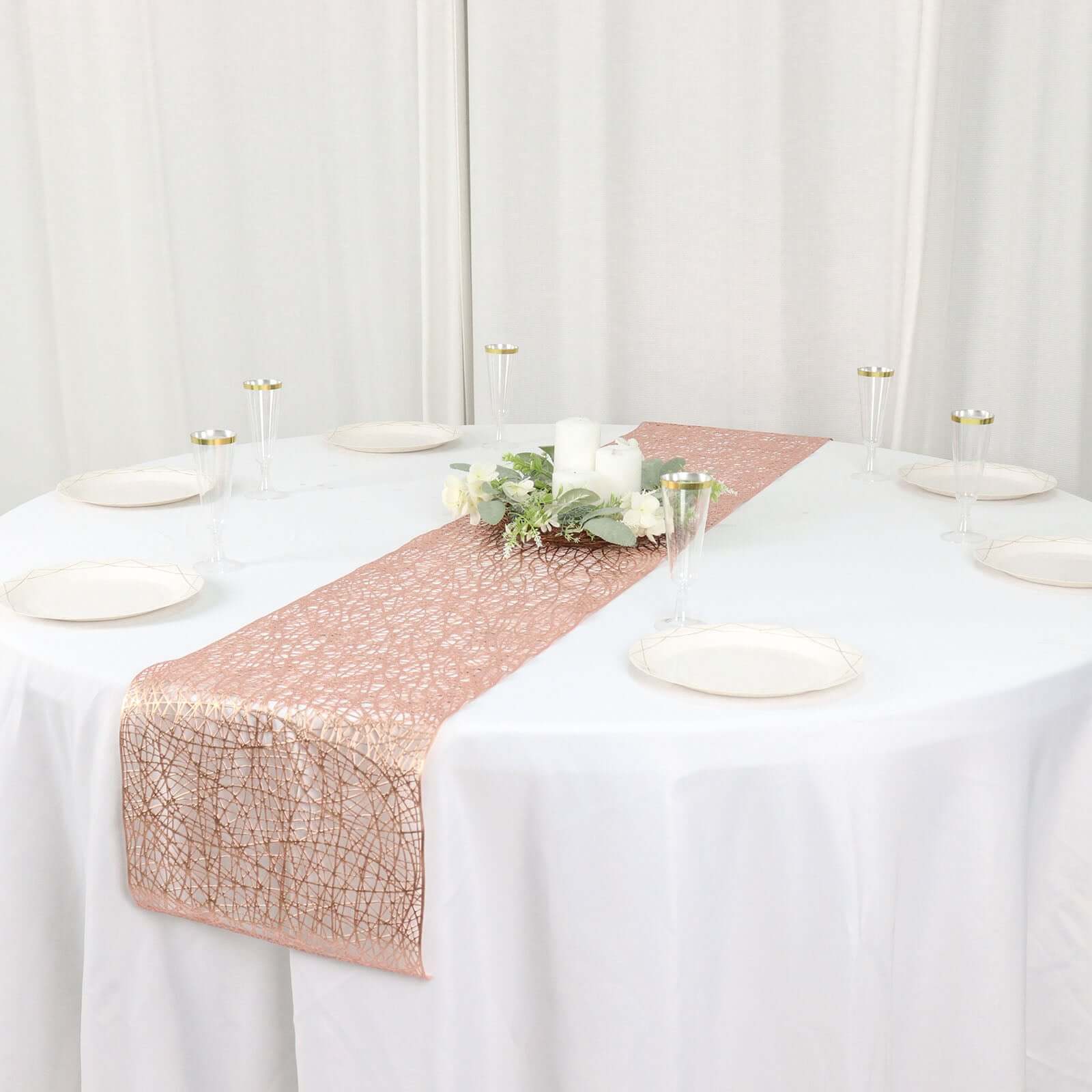 Plastic Woven Vinyl Table Runner 13"x6ft Metallic Rose Gold - Non-Slip & Reversible Table Decor - Image 12
