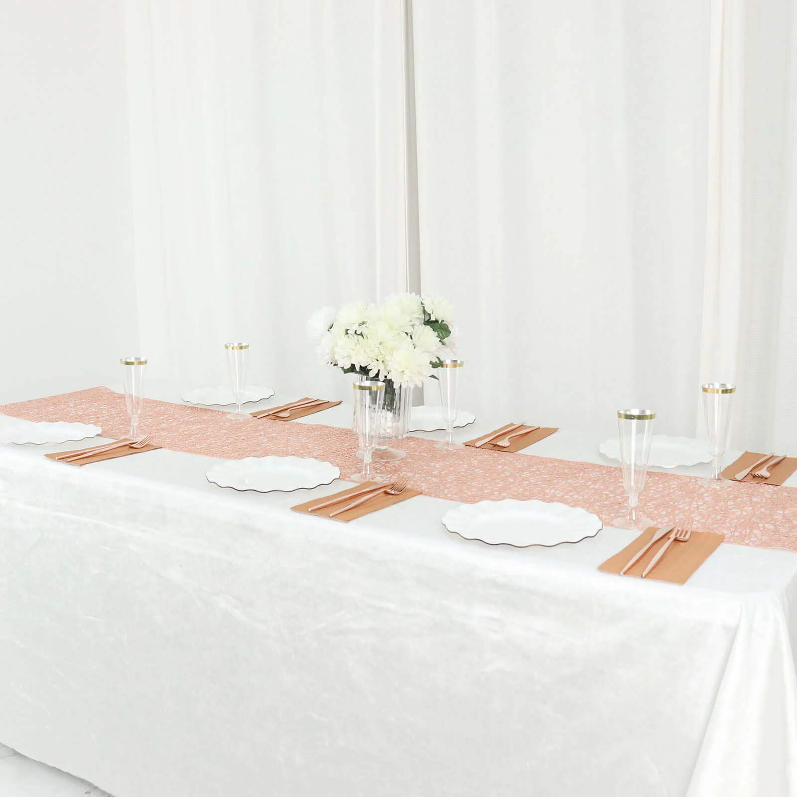 Plastic Woven Vinyl Table Runner 13"x6ft Metallic Rose Gold - Non-Slip & Reversible Table Decor - Image 7