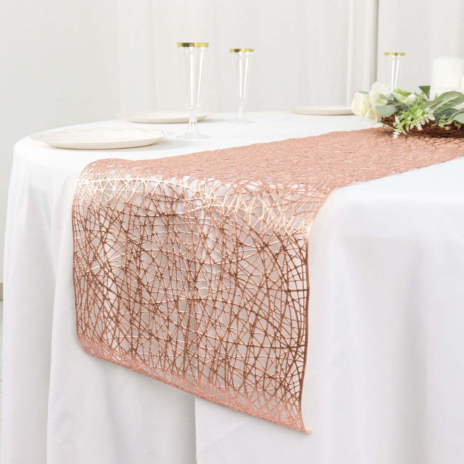 Plastic Woven Vinyl Table Runner 13"x6ft Metallic Rose Gold - Non-Slip & Reversible Table Decor - Image 9
