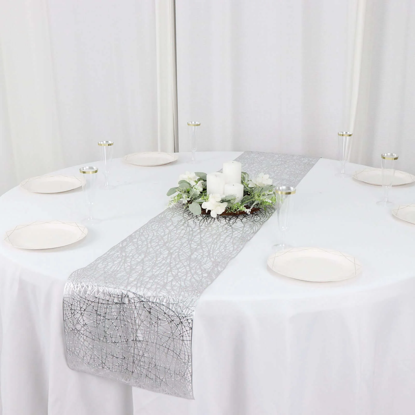 Plastic Woven Vinyl Table Runner 13"x6ft Metallic Silver - Non-Slip & Reversible Table Decor - Image 12