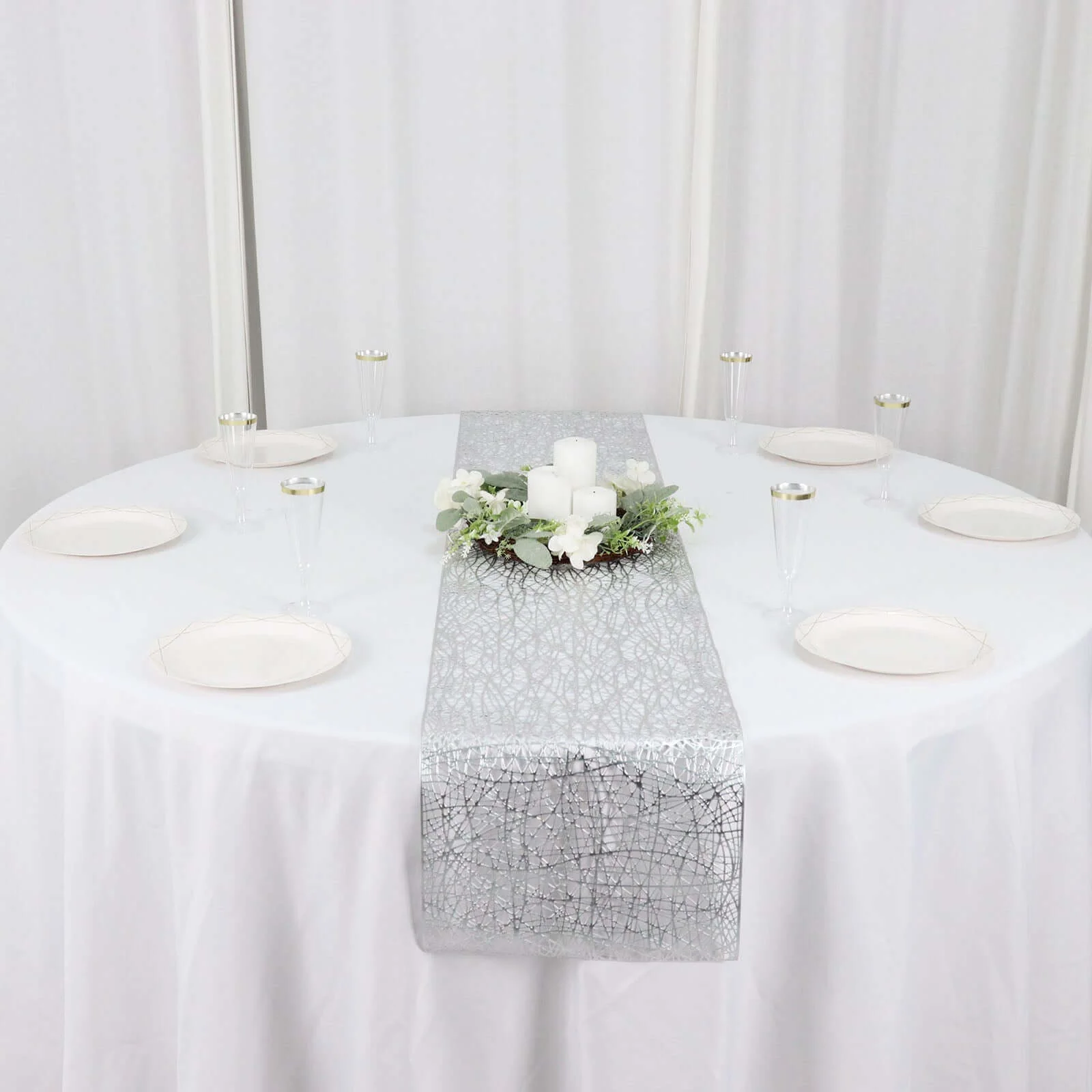 Plastic Woven Vinyl Table Runner 13"x6ft Metallic Silver - Non-Slip & Reversible Table Decor - Image 5