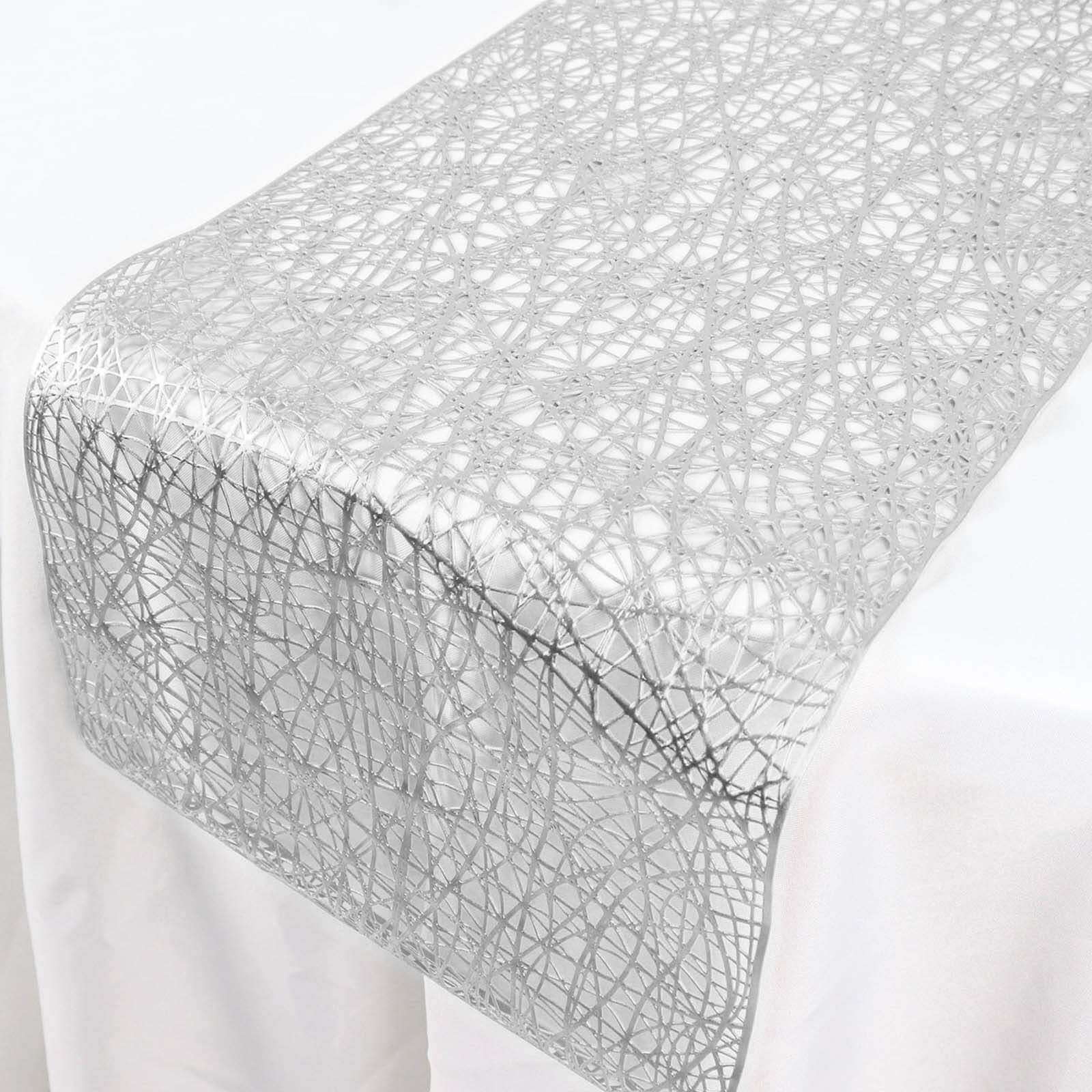 Plastic Woven Vinyl Table Runner 13"x6ft Metallic Silver - Non-Slip & Reversible Table Decor - Image 7
