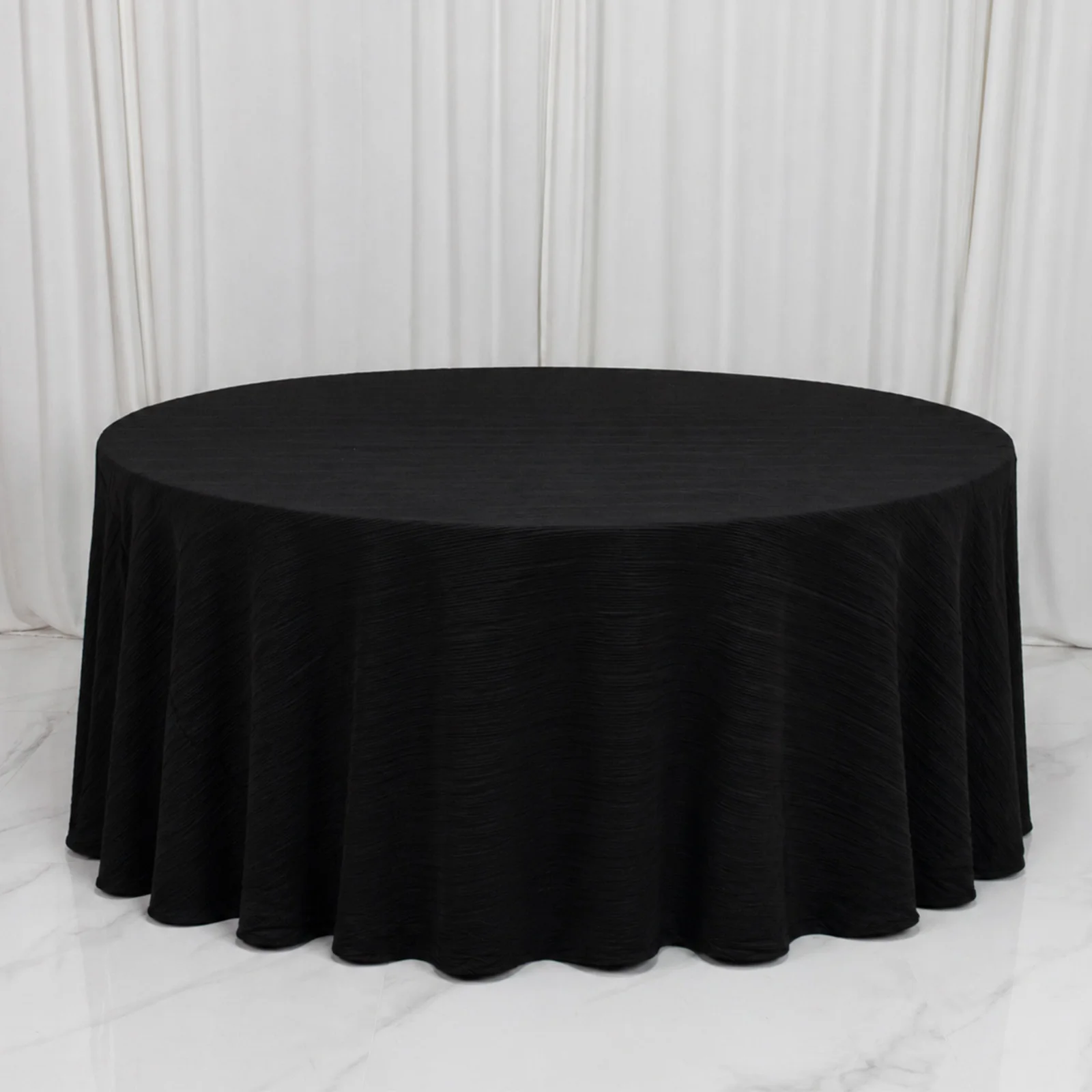 Scuba Tablecloth 120" Round Black Accordion Pleated – Wrinkle Free & Stain Resistant Textured Table Linen