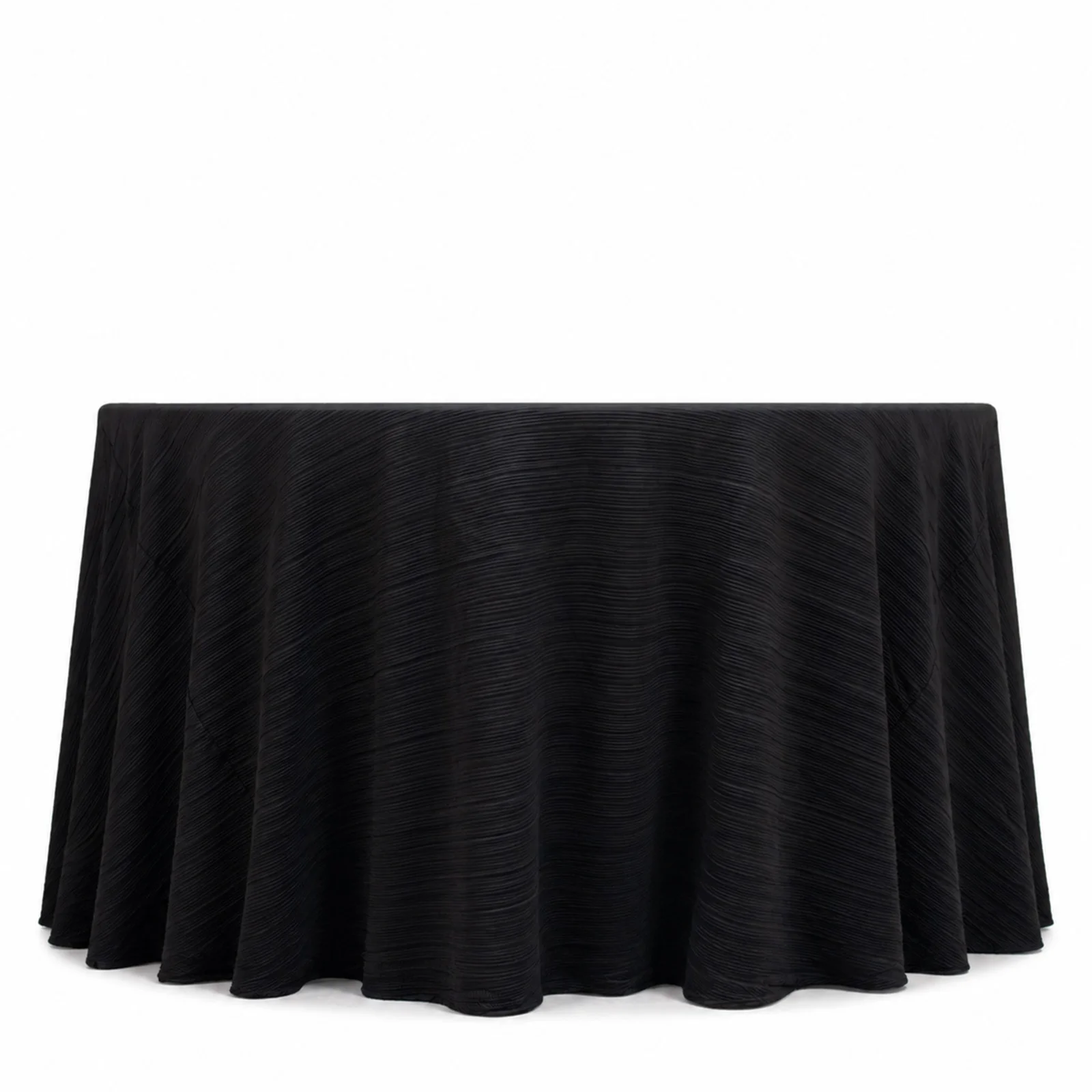 Scuba Tablecloth 120" Round Black Accordion Pleated – Wrinkle Free & Stain Resistant Textured Table Linen - Image 2