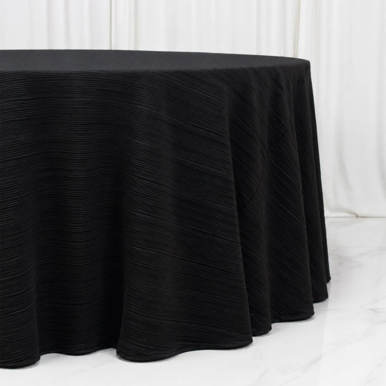 Scuba Tablecloth 120" Round Black Accordion Pleated – Wrinkle Free & Stain Resistant Textured Table Linen - Image 3