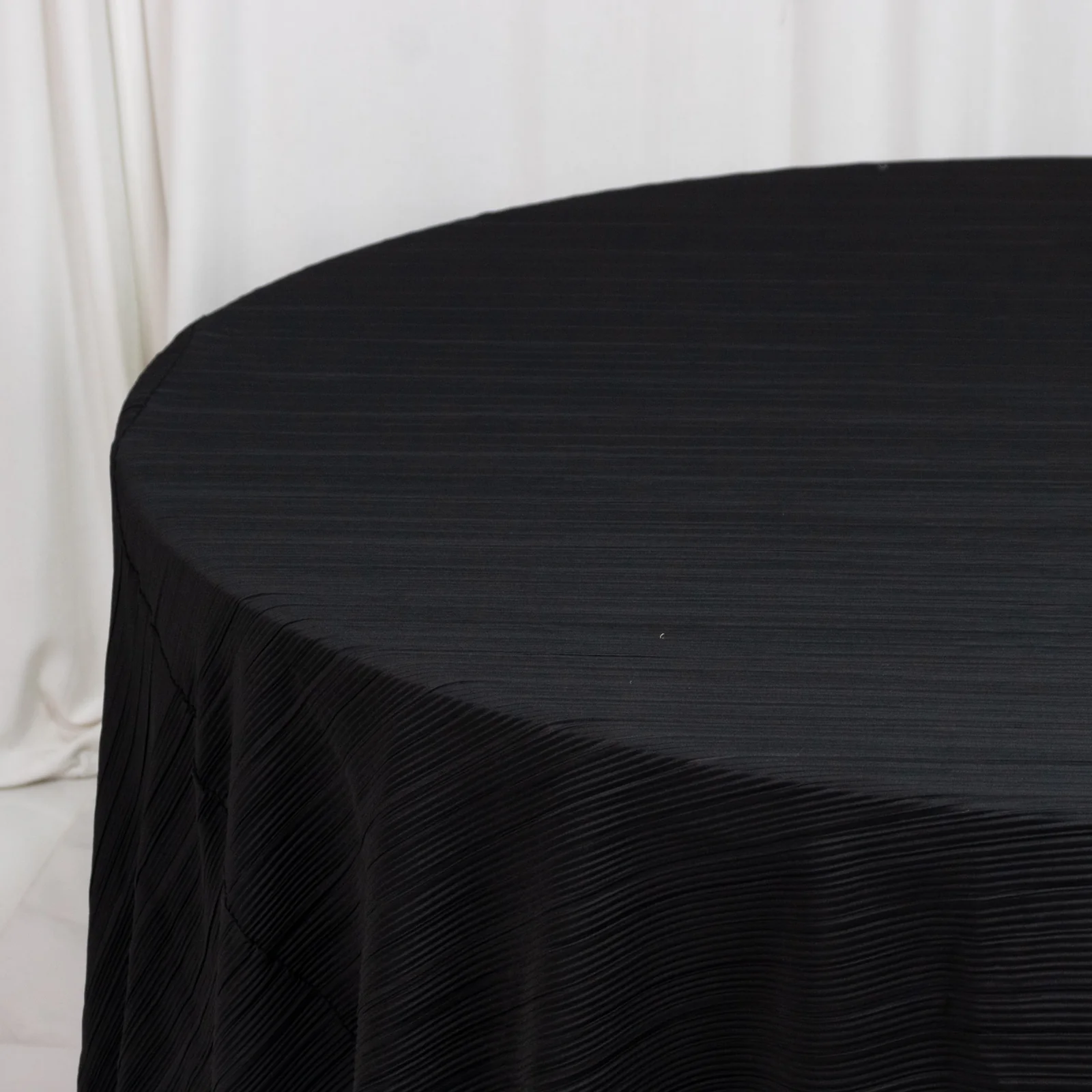 Scuba Tablecloth 120" Round Black Accordion Pleated – Wrinkle Free & Stain Resistant Textured Table Linen - Image 6
