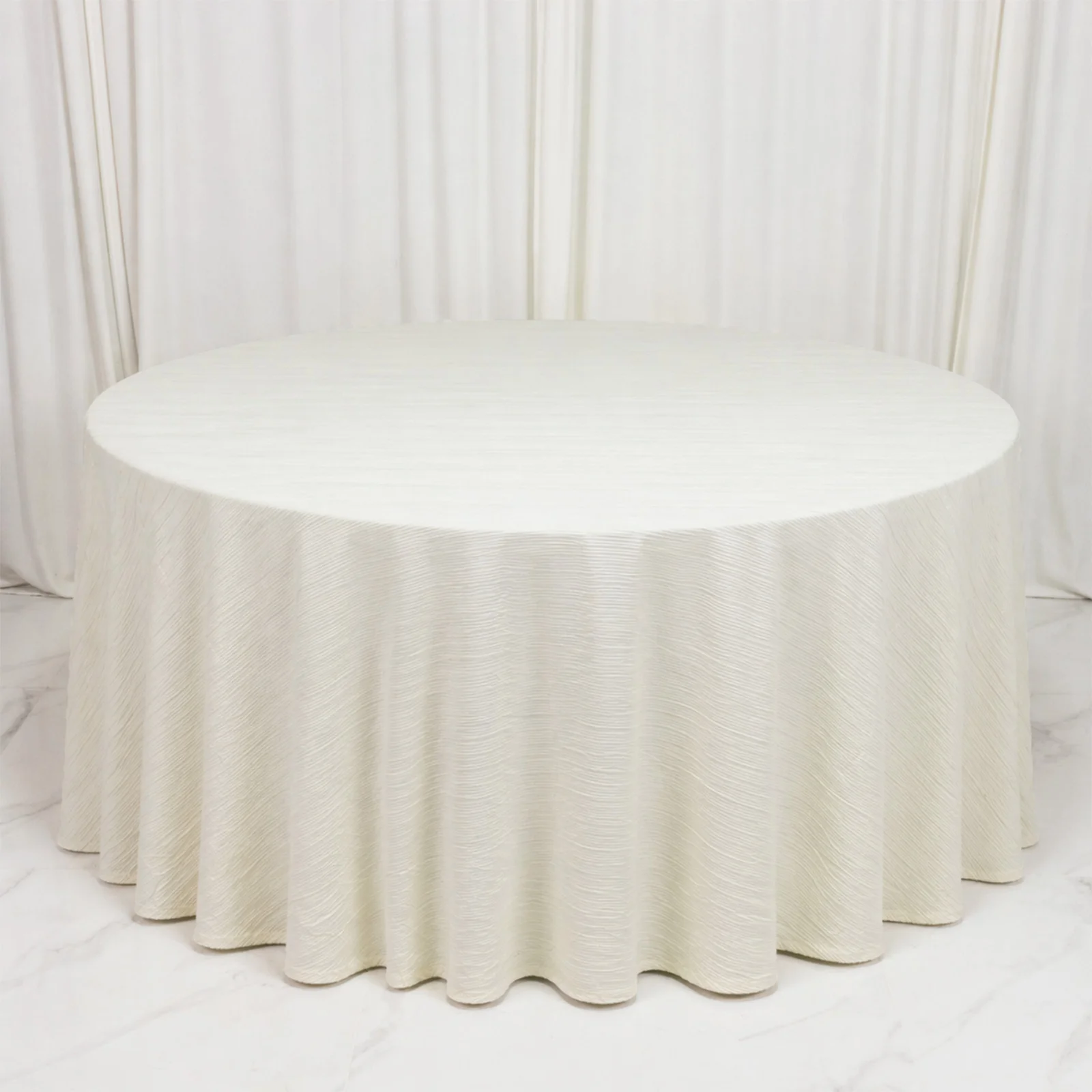 Scuba Tablecloth 120" Round Ivory Accordion Pleated – Wrinkle Free & Stain Resistant Textured Table Linen