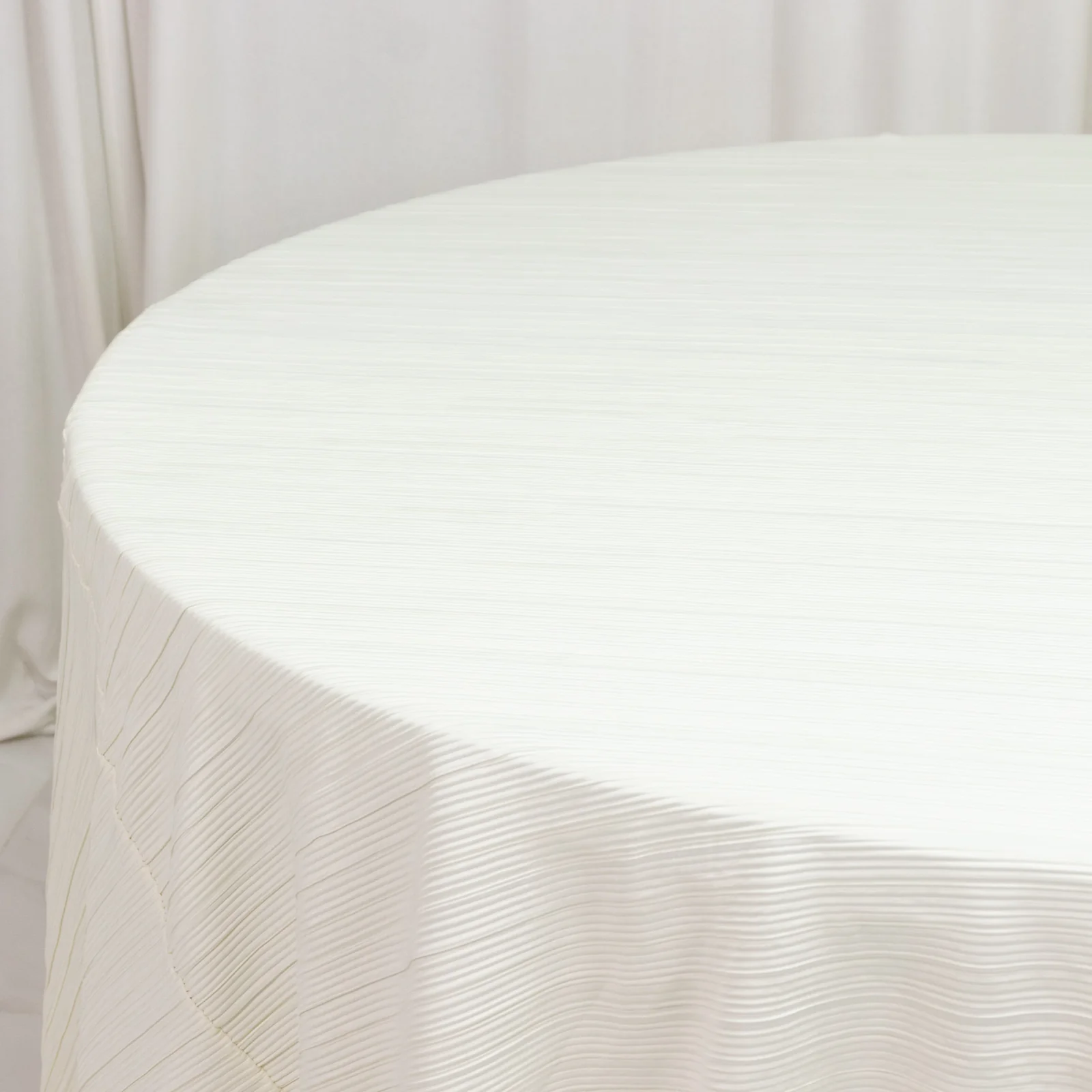 Scuba Tablecloth 120" Round Ivory Accordion Pleated – Wrinkle Free & Stain Resistant Textured Table Linen - Image 6