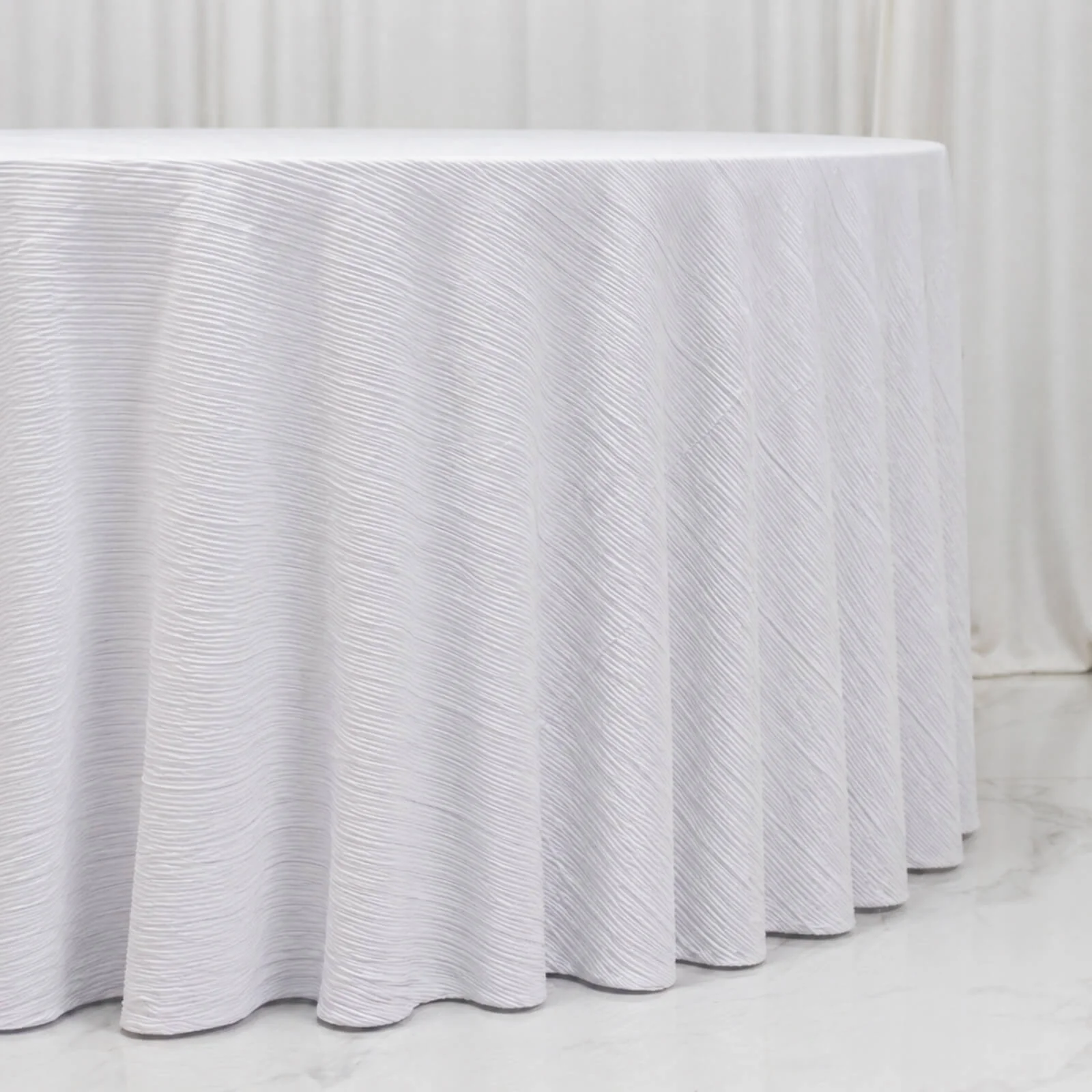 Scuba Tablecloth 120" Round White Accordion Pleated – Wrinkle Free & Stain Resistant Textured Table Linen - Image 3