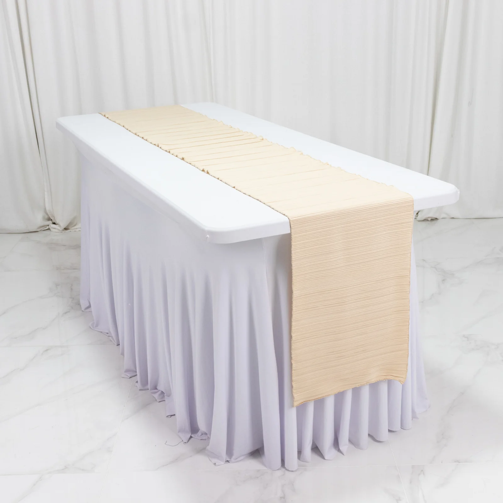 Scuba Table Runner 12" x 108" Beige Accordion Pleated – Wrinkle Free & Stain Resistant Textured Table Accent - Image 6