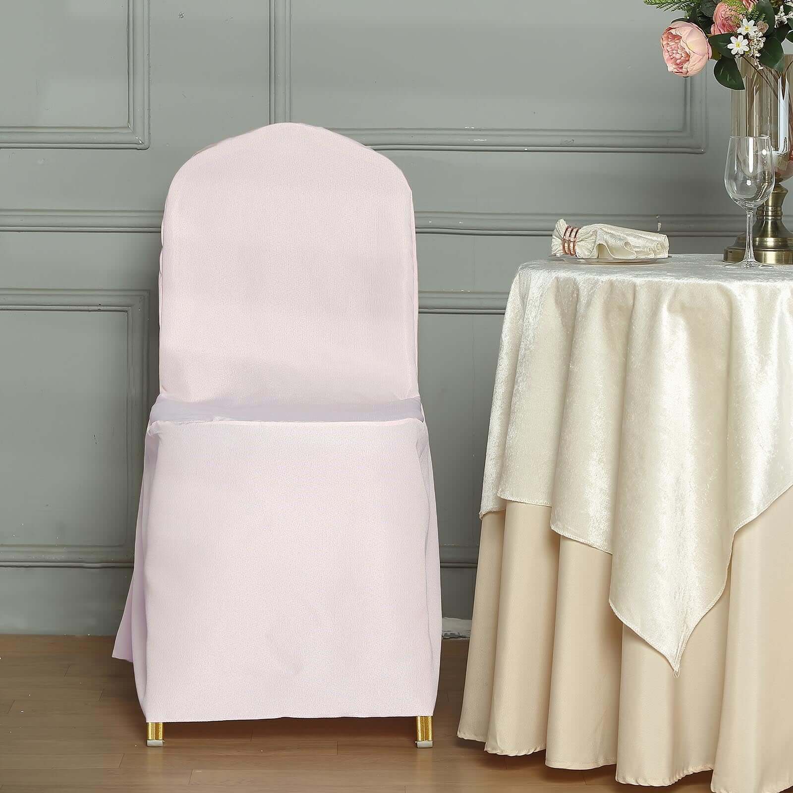 Polyester Banquet Chair Cover Blush - Reusable Stain-Resistant Slipcover - Image 10