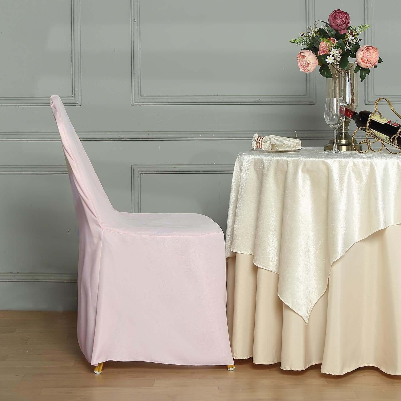 Polyester Banquet Chair Cover Blush - Reusable Stain-Resistant Slipcover - Image 9