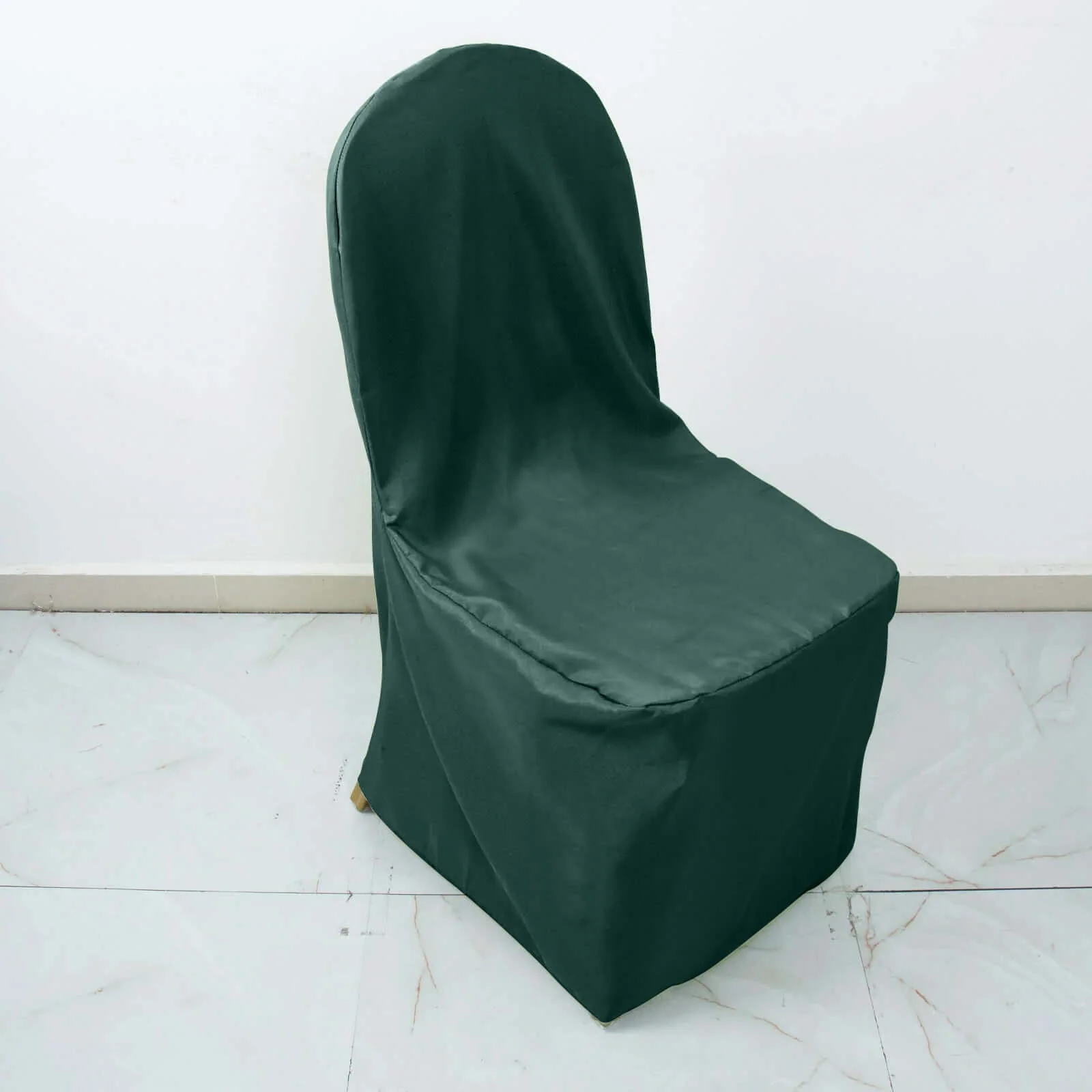 Polyester Banquet Chair Cover Hunter Emerald Green - Reusable Stain-Resistant Slipcover - Image 2