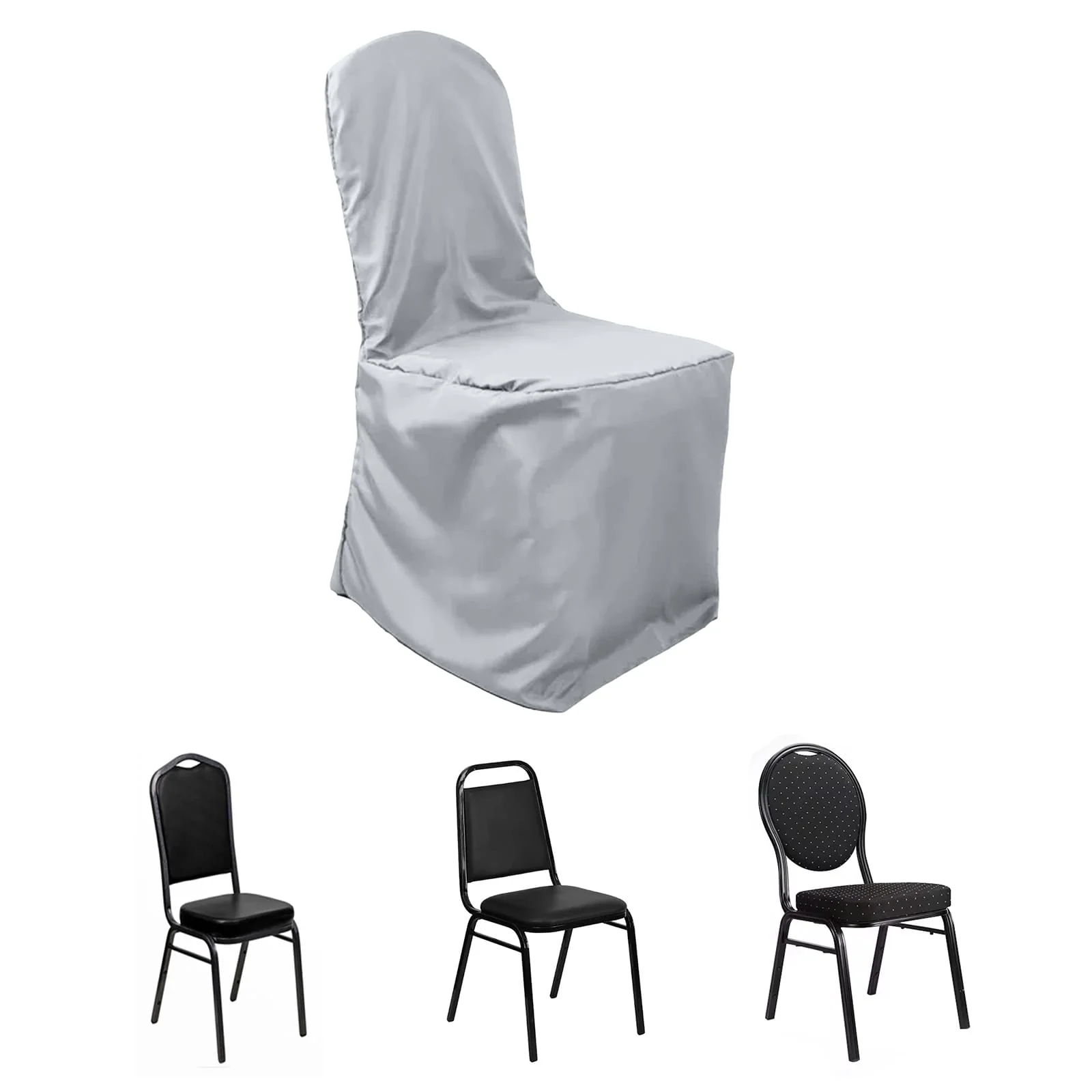 Polyester Banquet Chair Cover Silver - Reusable Stain-Resistant Slipcover