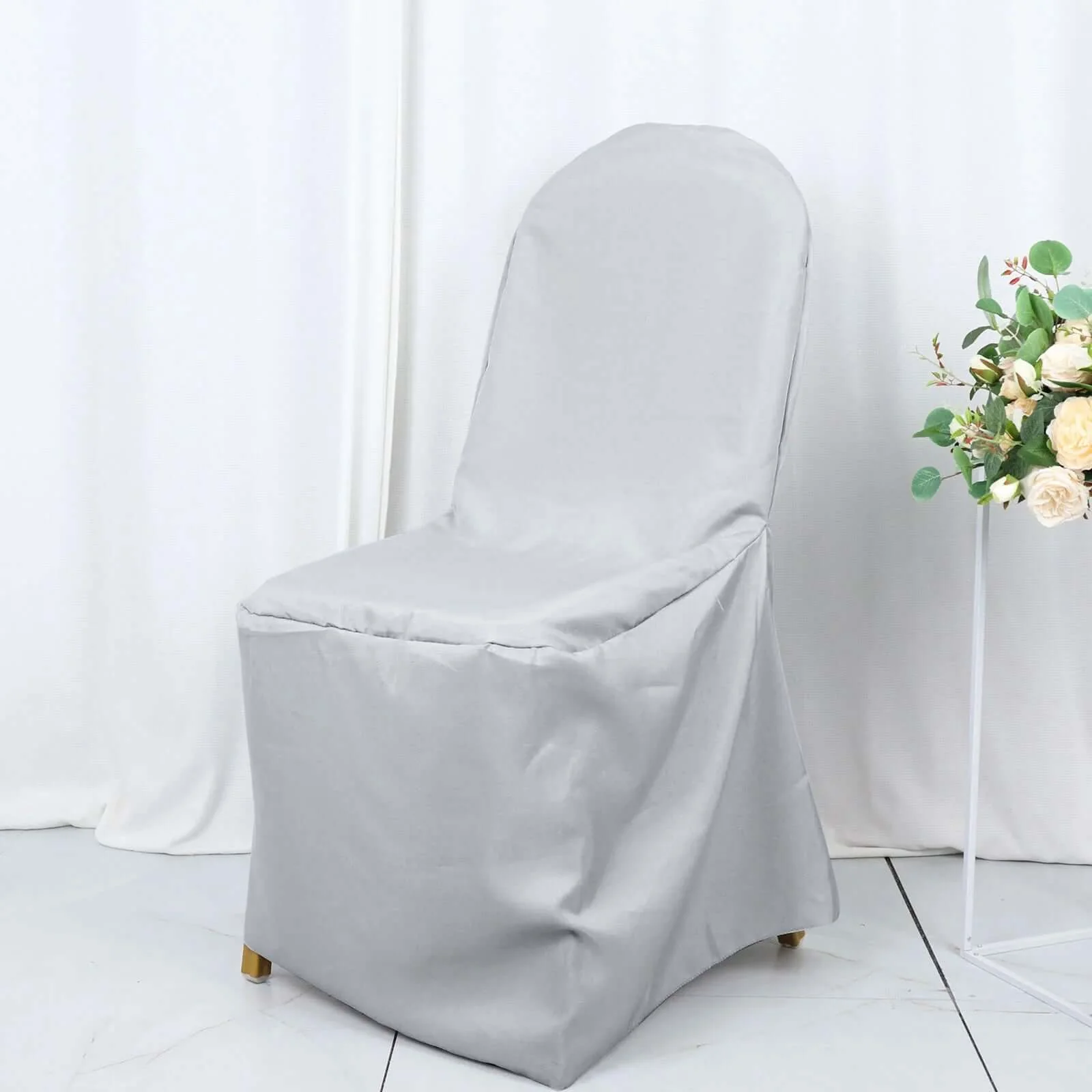 Polyester Banquet Chair Cover Silver - Reusable Stain-Resistant Slipcover - Image 2