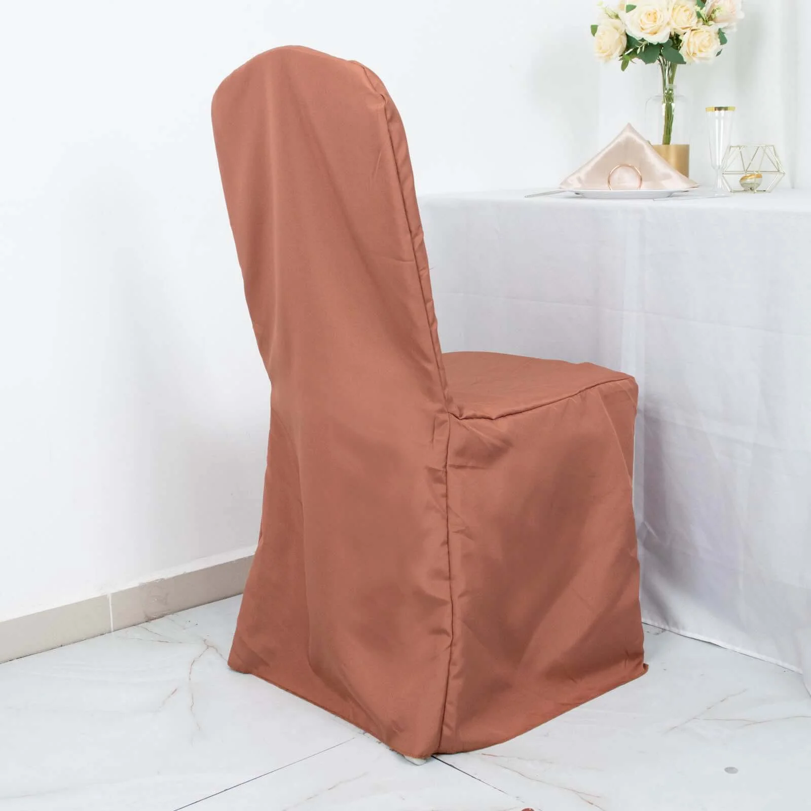 Polyester Banquet Chair Cover Terracotta (Rust) - Reusable Stain-Resistant Slipcover - Image 9