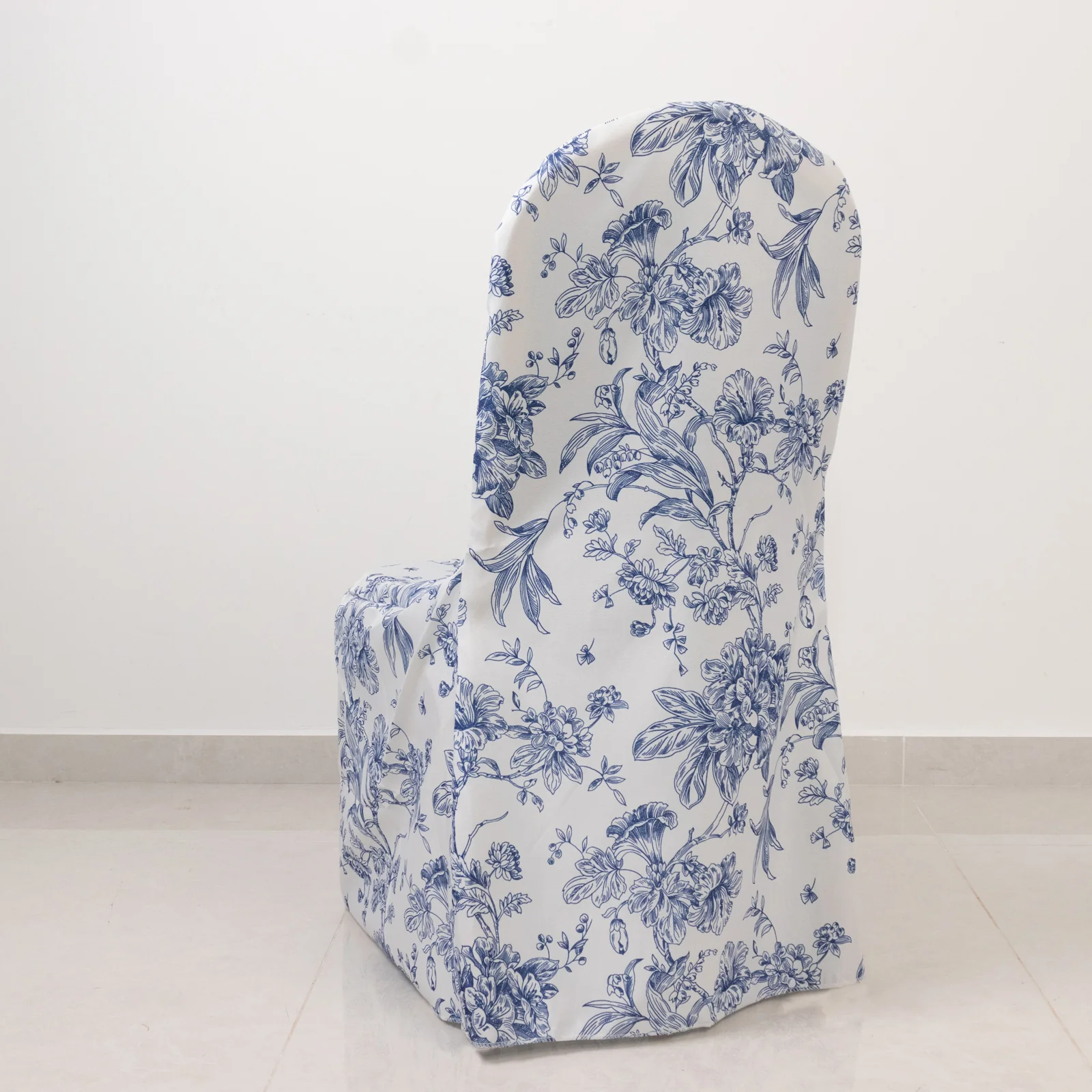 10 Pack Polyester Banquet Chair Covers – White Blue French Toile Pattern, Reusable Stain-Resistant Slip-On Slipcovers - Image 2
