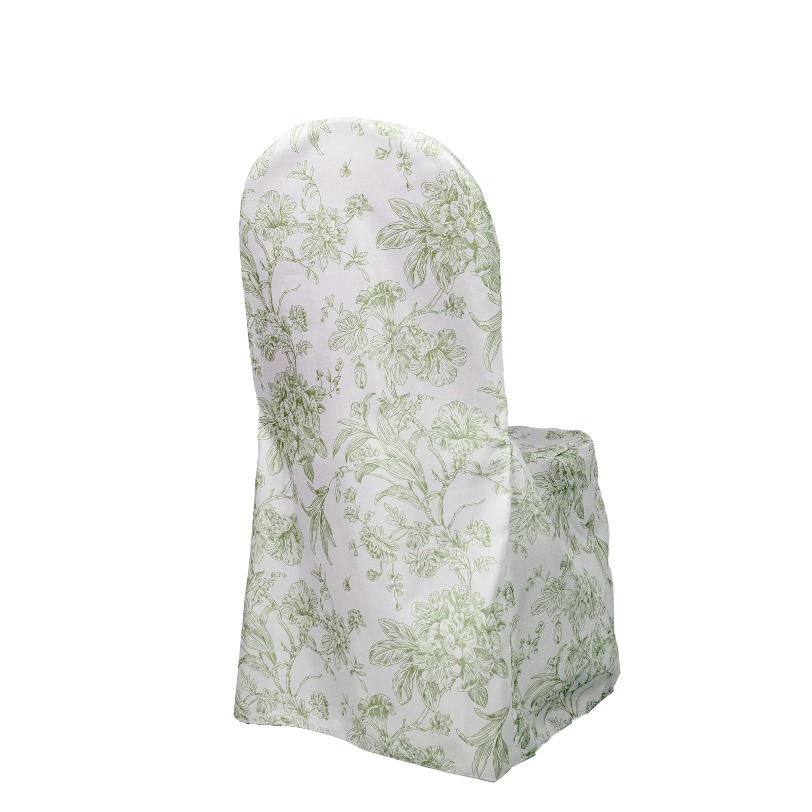 10 Pack Polyester Banquet Chair Covers – White Dusty Sage Green French Toile Pattern, Reusable Stain-Resistant Slip-On Slipcovers - Image 7