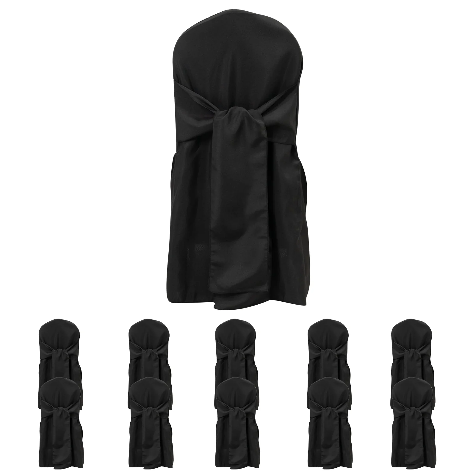 10-Pack Polyester Banquet Chair Covers with Attached Sashes – Black Reusable Stain-Resistant Slip-On Covers for Wedding & Event Decor - Image 3