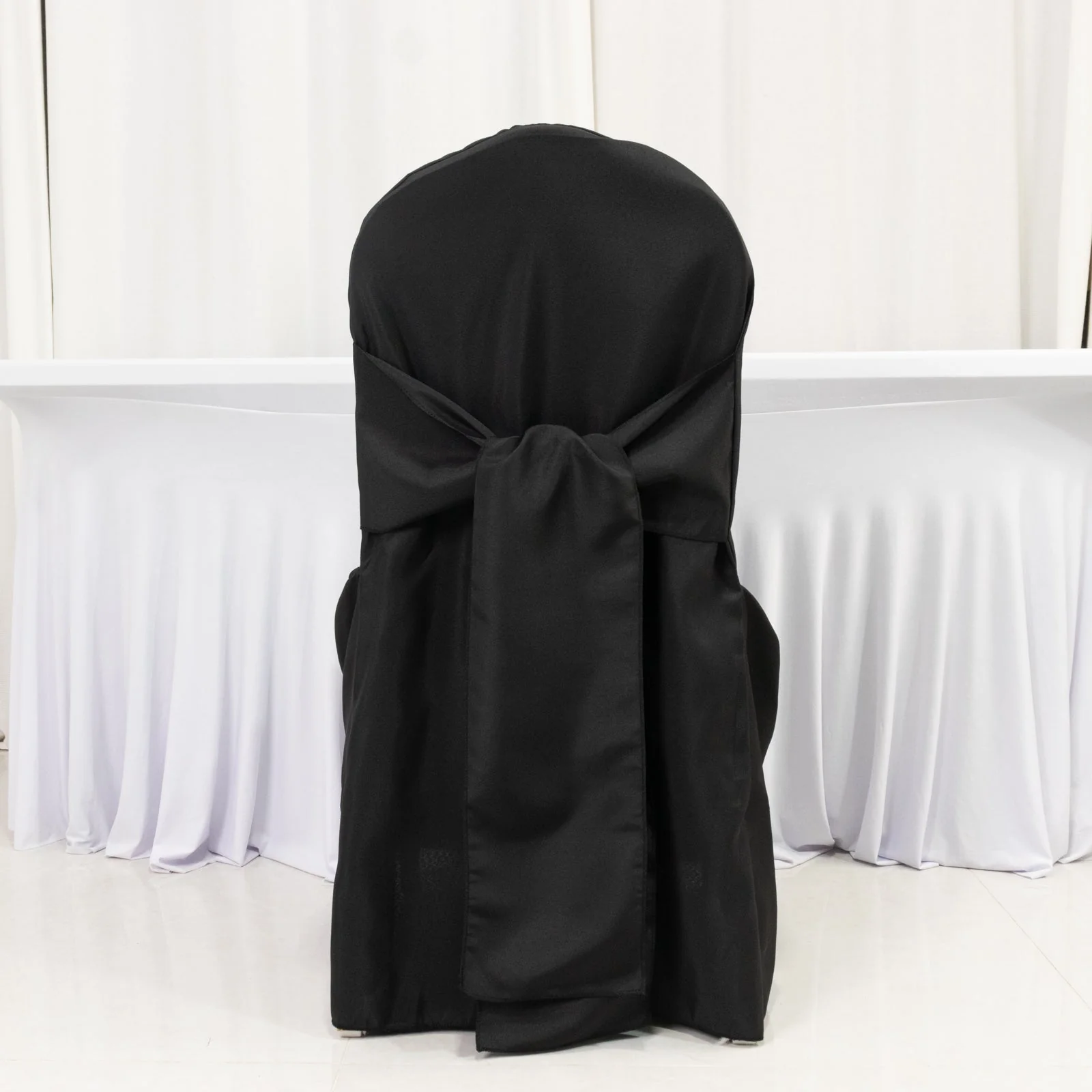 10-Pack Polyester Banquet Chair Covers with Attached Sashes – Black Reusable Stain-Resistant Slip-On Covers for Wedding & Event Decor - Image 5