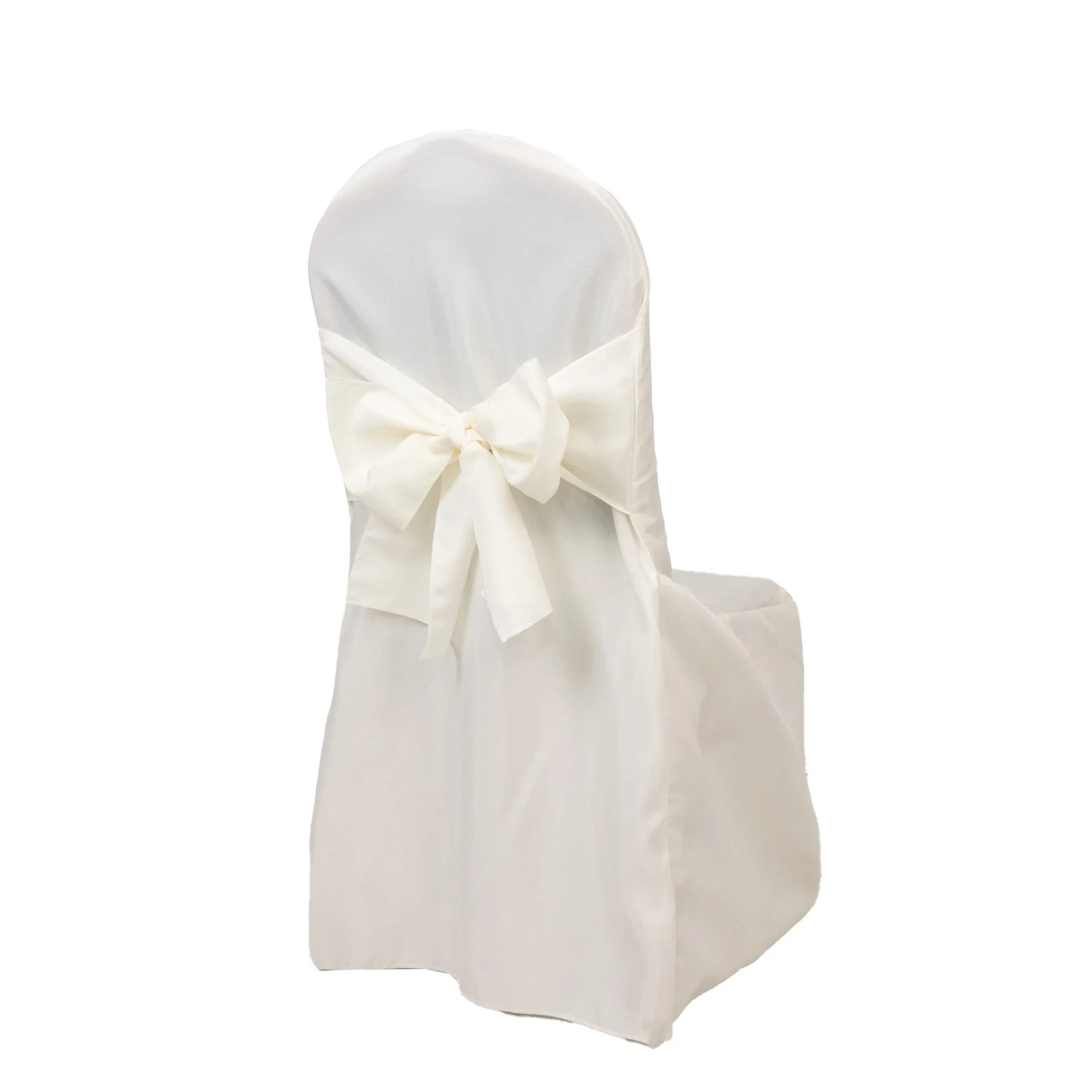 10-Pack Polyester Banquet Chair Covers with Attached Sashes – Ivory Reusable Stain-Resistant Slip-On Covers for Wedding & Event Decor - Image 6