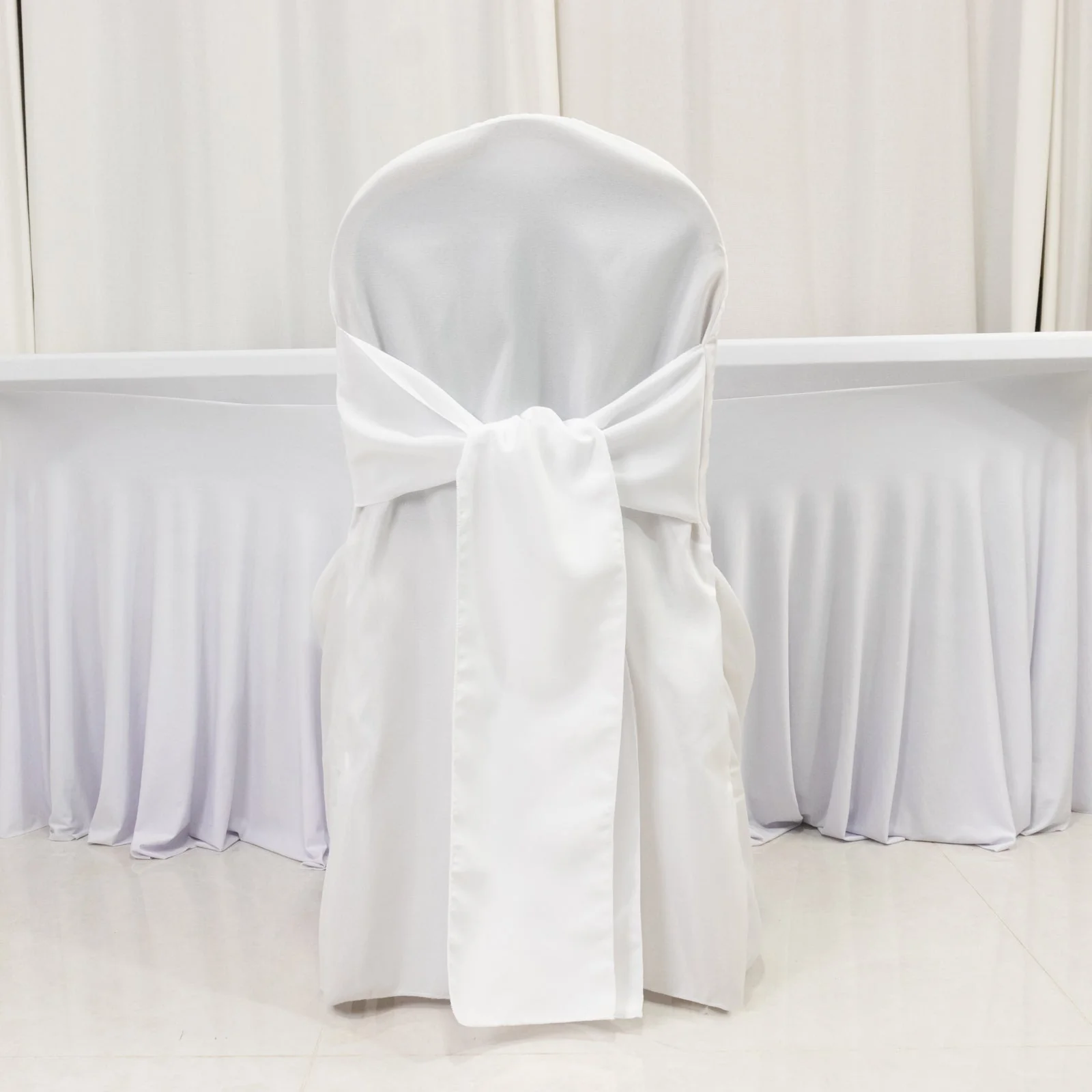 10-Pack Polyester Banquet Chair Covers with Attached Sashes – White Reusable Stain-Resistant Slip-On Covers for Wedding & Event Decor - Image 5
