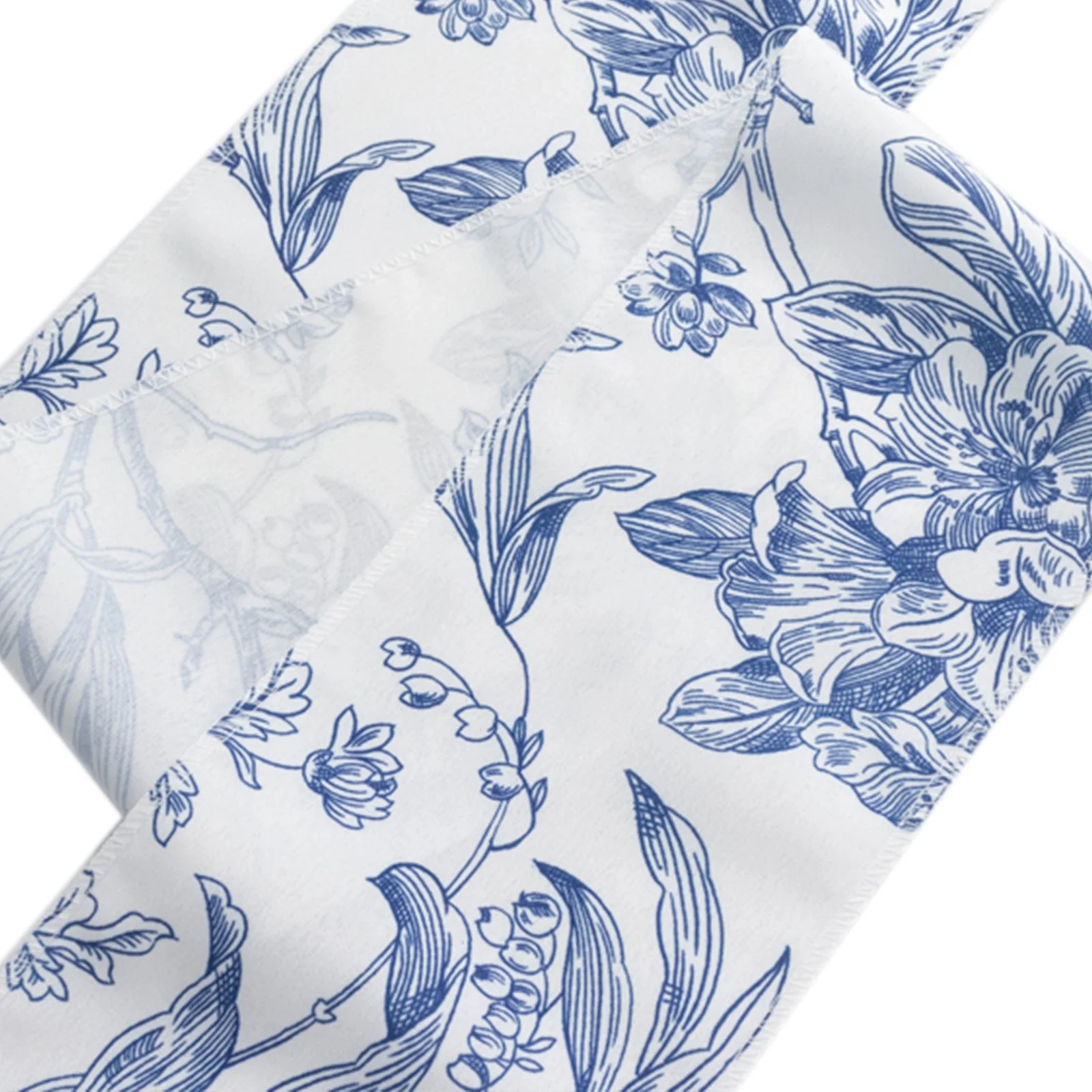 Polyester Chair Sashes 6"x108" White/Blue French Toile Floral Design - Durable & Reusable Chair Bows for Classy Event Styling - Image 8