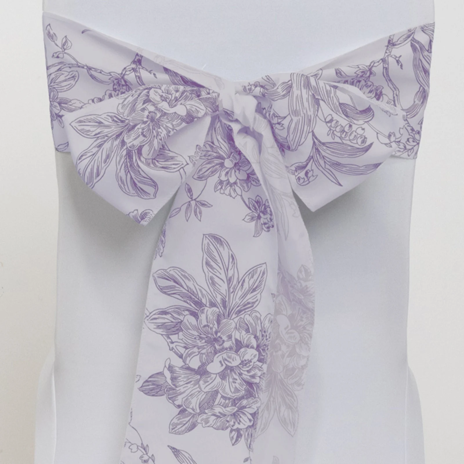 Polyester Chair Sashes 6"x108" White Lavender Lilac French Toile Floral Design - Durable & Reusable Chair Bows for Classy Event Styling