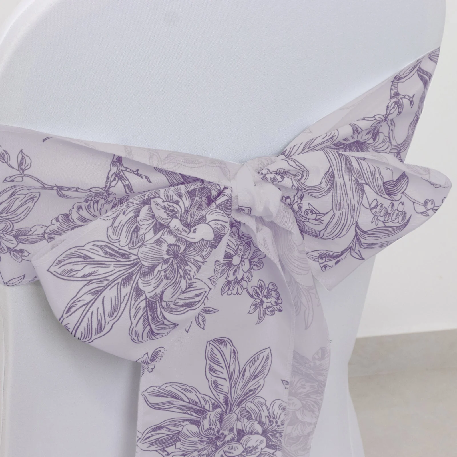 Polyester Chair Sashes 6"x108" White Lavender Lilac French Toile Floral Design - Durable & Reusable Chair Bows for Classy Event Styling - Image 4