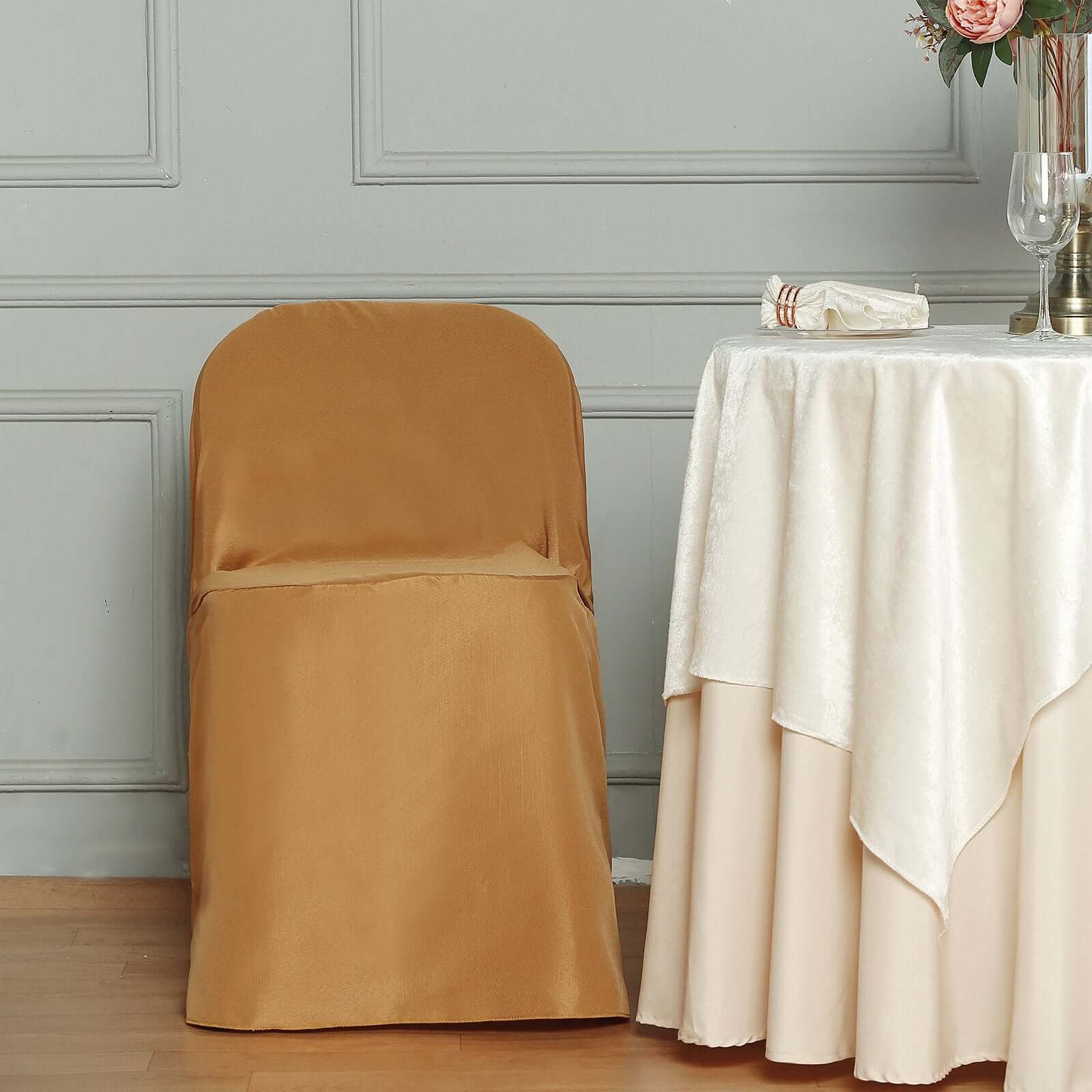 Polyester Folding Chair Cover Gold - Reusable Stain-Resistant Slip-On Design for Events - Image 5