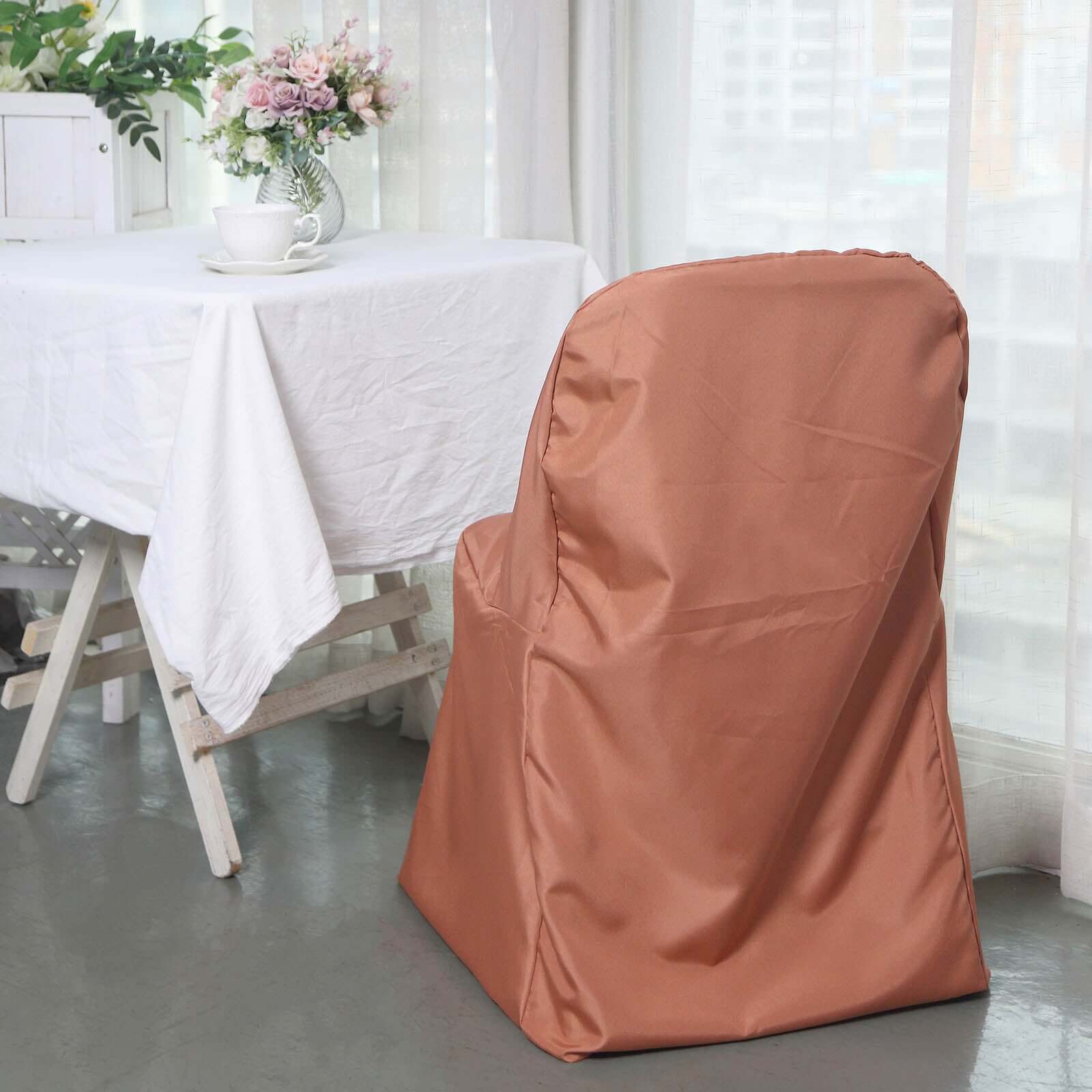 Polyester Folding Chair Cover Terracotta (Rust) - Reusable Stain-Resistant Slipcover - Image 2