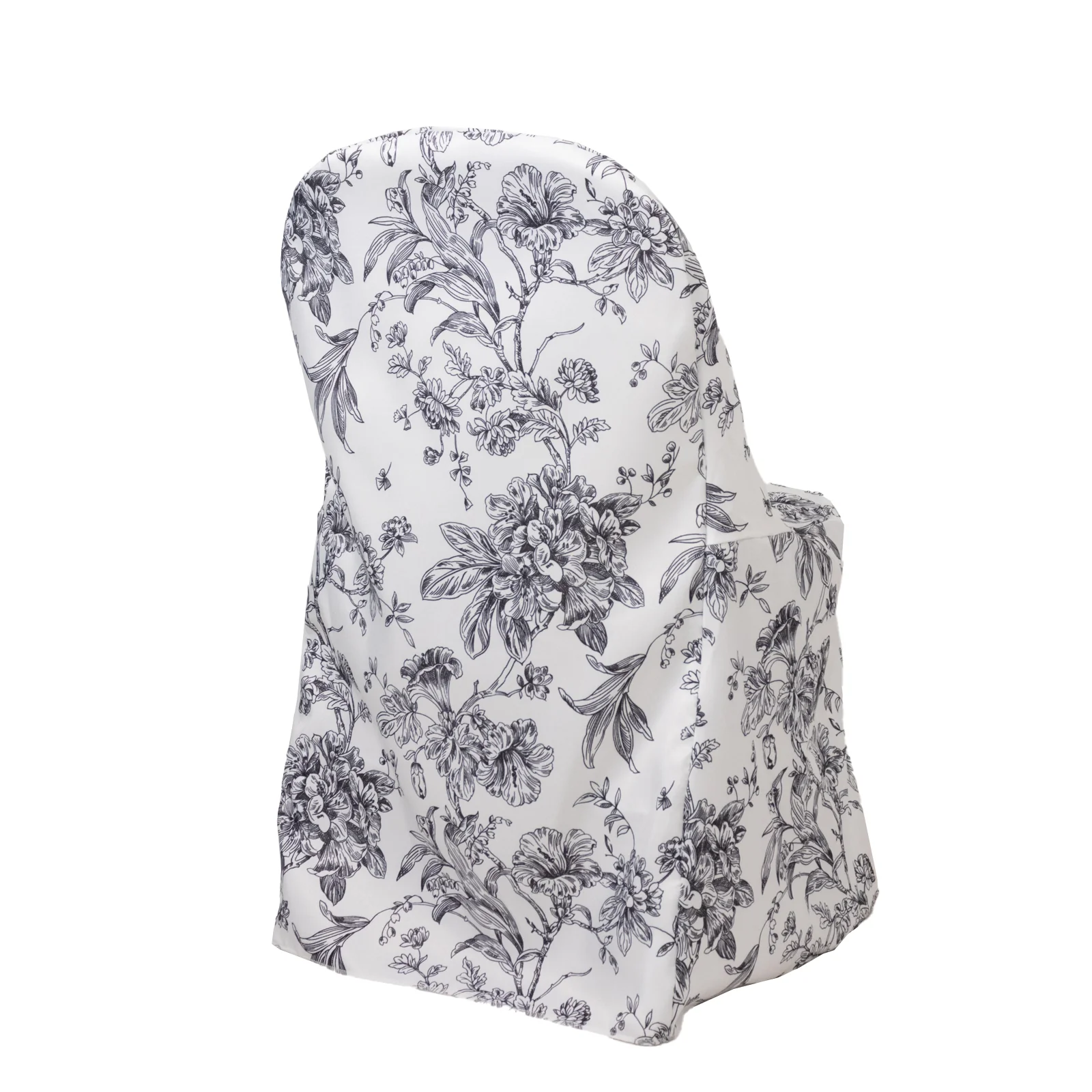 10 Pack Polyester Folding Chair Covers – White Black French Toile Pattern, Reusable Stain-Resistant Slip-On Slipcovers - Image 7