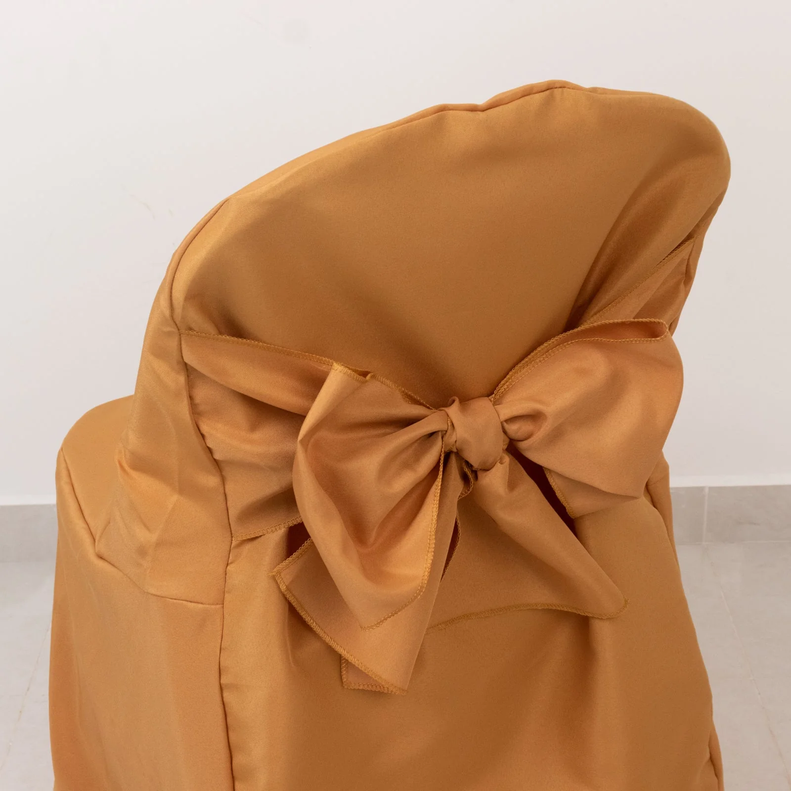 10-Pack Polyester Folding Chair Covers with Attached Sashes – Gold Durable Reusable Slip-On Covers for Wedding & Event Decor - Image 6