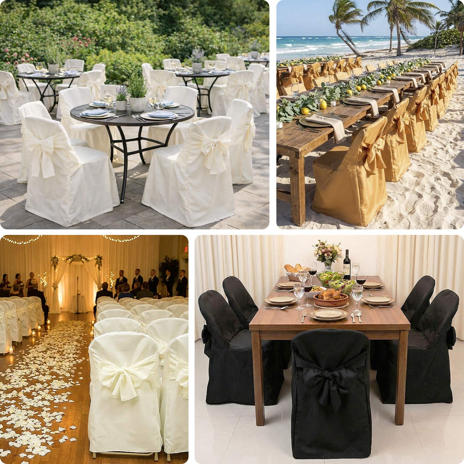 10-Pack Polyester Folding Chair Covers with Attached Sashes – White Durable Reusable Slip-On Covers for Wedding & Event Decor - Image 5
