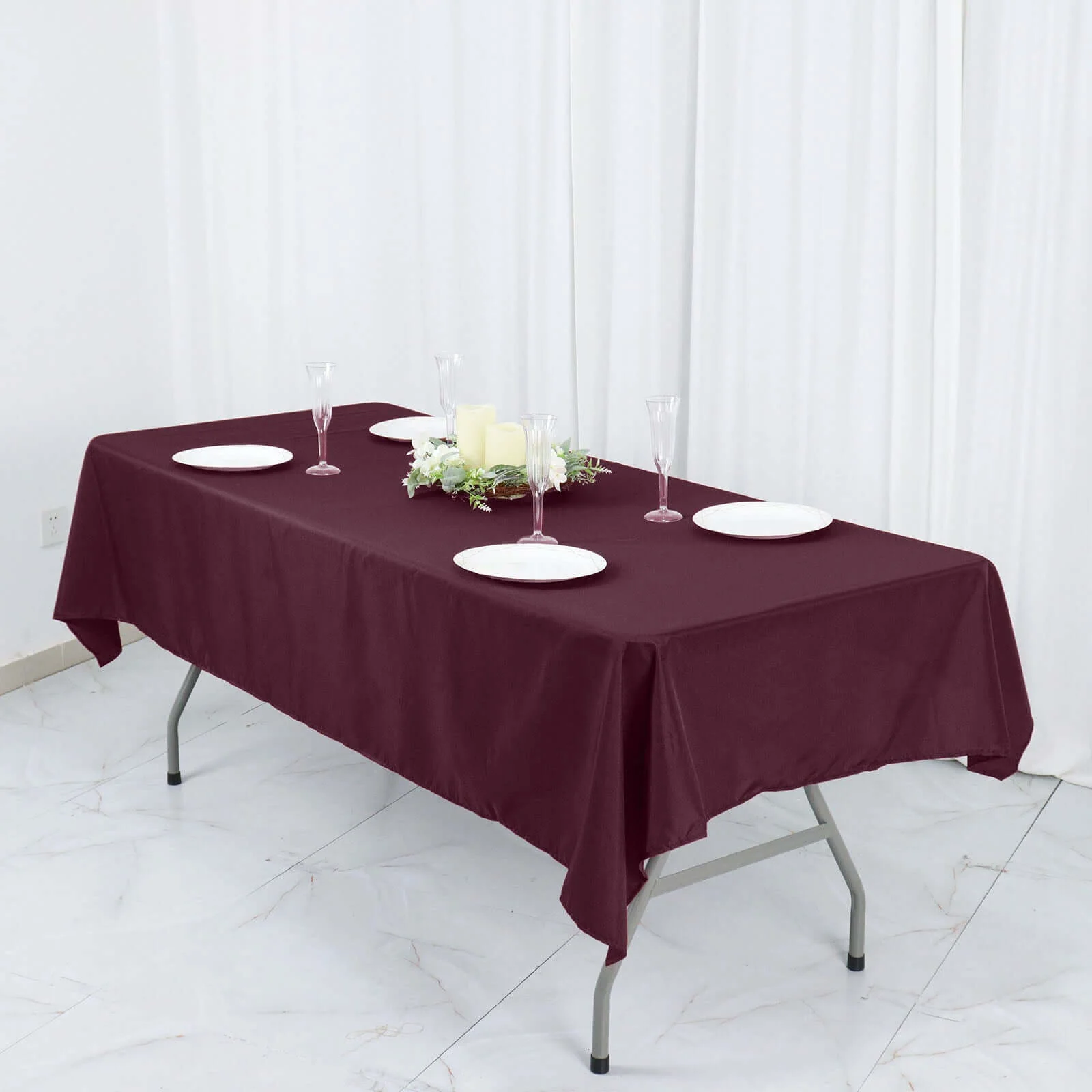 Polyester Rectangle Tablecloth 54"x96" Burgundy - Linen Texture Table Cover - Image 3