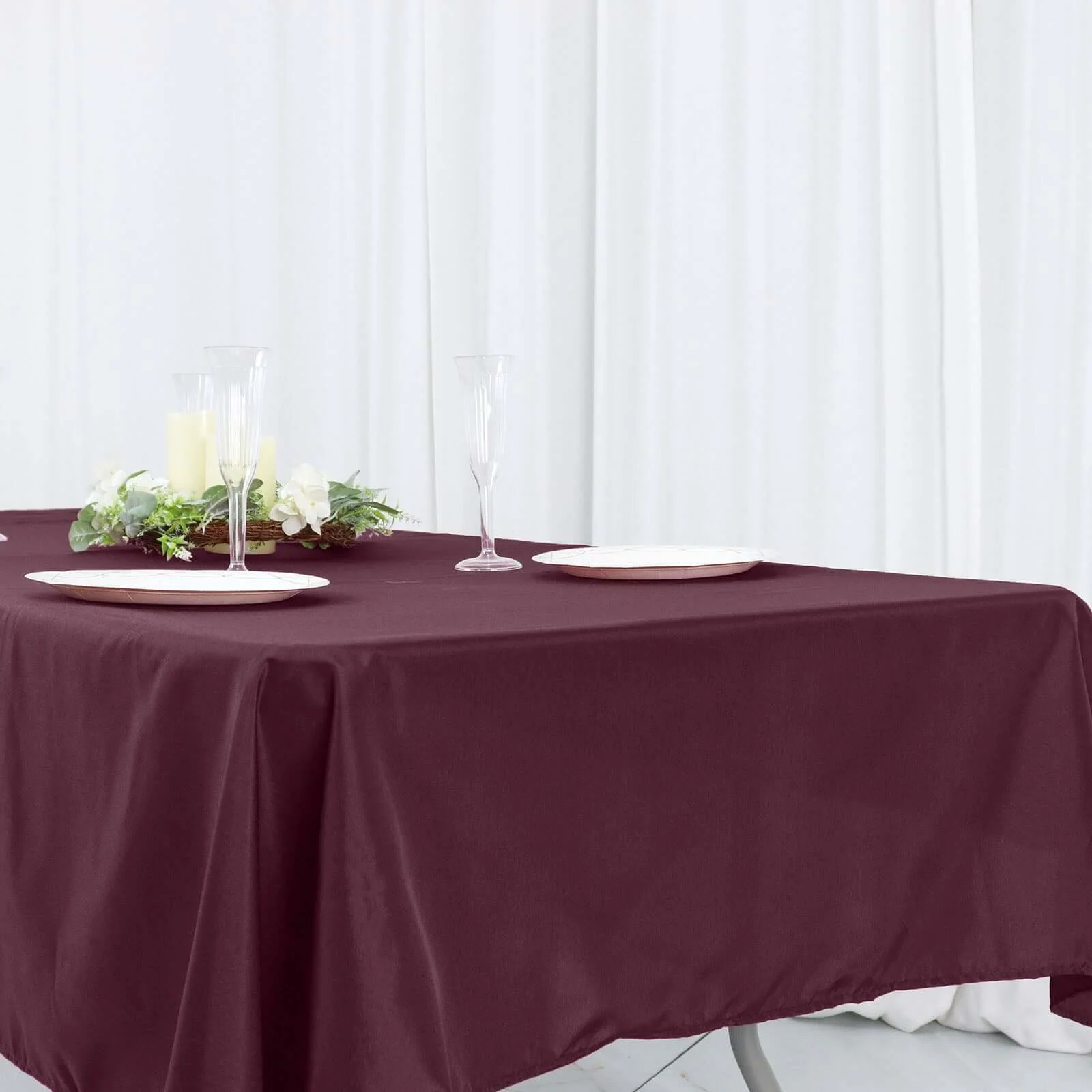 Polyester Rectangle Tablecloth 54"x96" Burgundy - Linen Texture Table Cover - Image 7