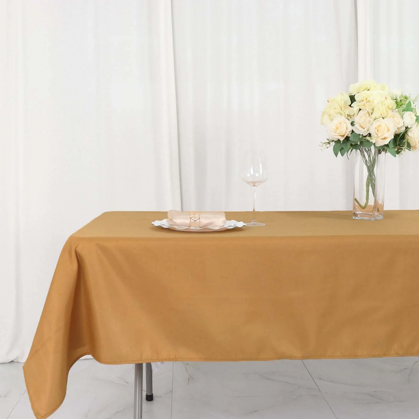 Polyester Rectangle Tablecloth 54"x96" Gold - Linen Texture Table Cover - Image 2