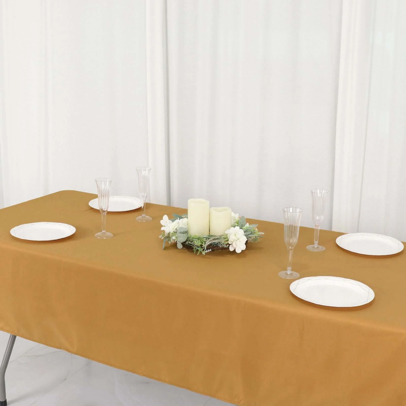 Polyester Rectangle Tablecloth 54"x96" Gold - Linen Texture Table Cover - Image 3