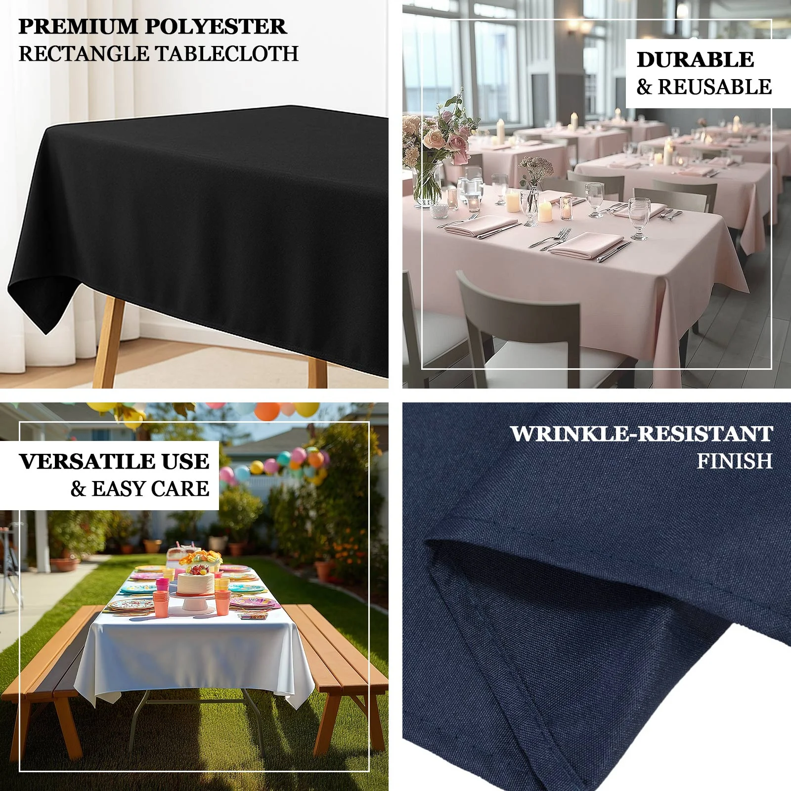 Polyester Rectangle Tablecloth 54"x96" Navy Blue - Linen Texture Table Cover - Image 4