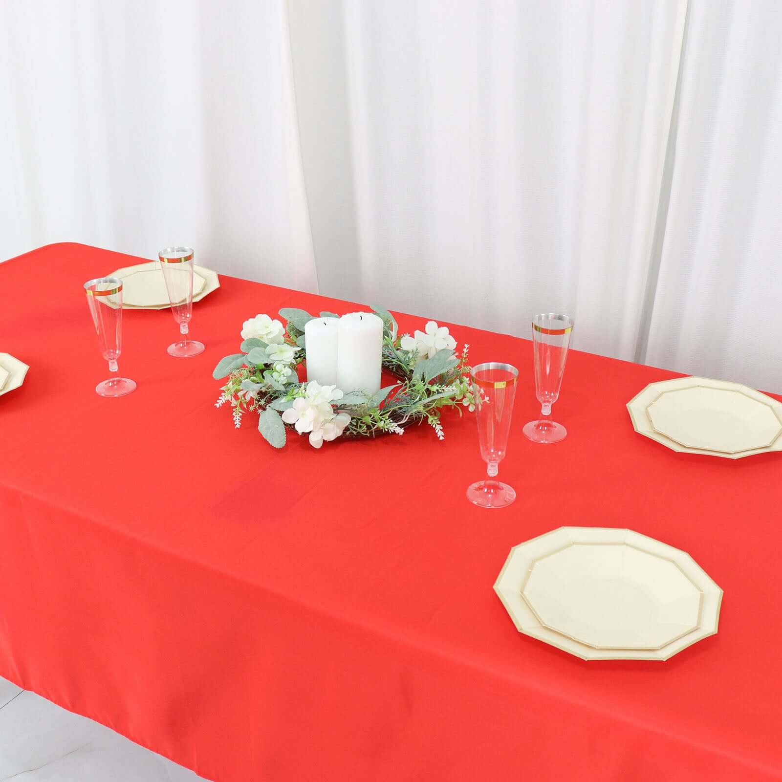 Polyester Rectangle Tablecloth 54"x96" Red - Linen Texture Table Cover - Image 2