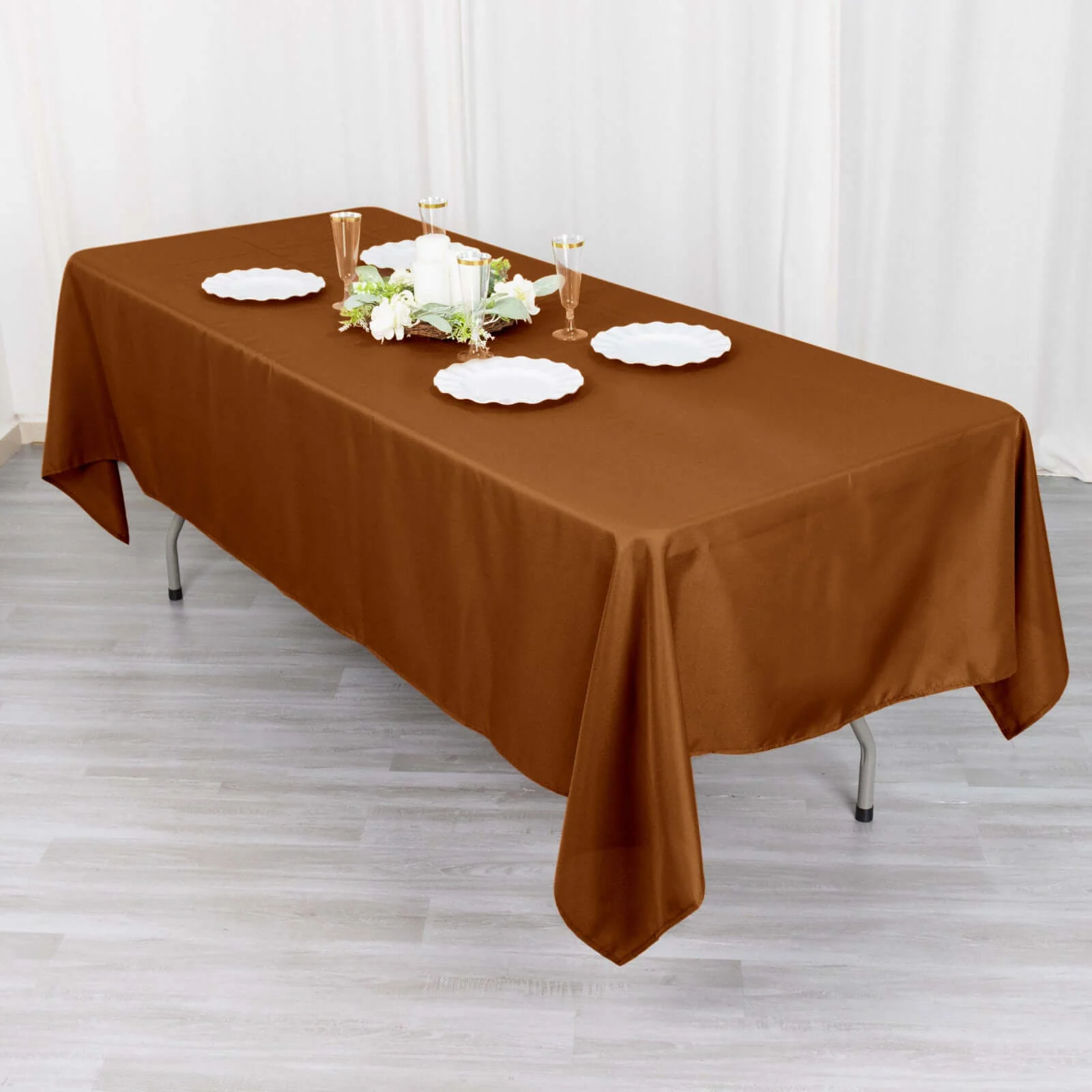 Polyester Rectangle Tablecloth 60"x102" Cinnamon Brown - Wrinkle-Resistant Finish - Image 3